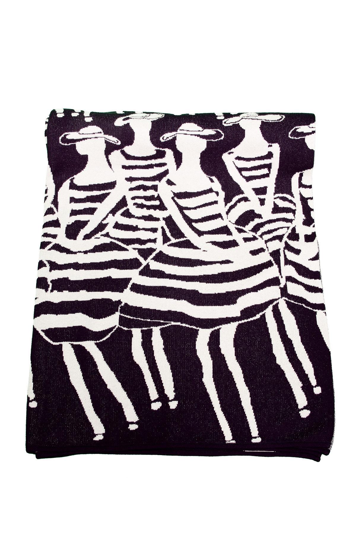 Peraluna BEACH GIRLS BEACH COVER Kadın Desenli Pamuklu Triko Plaj Örtüsü 75X150 CM - Siyah/Beyaz