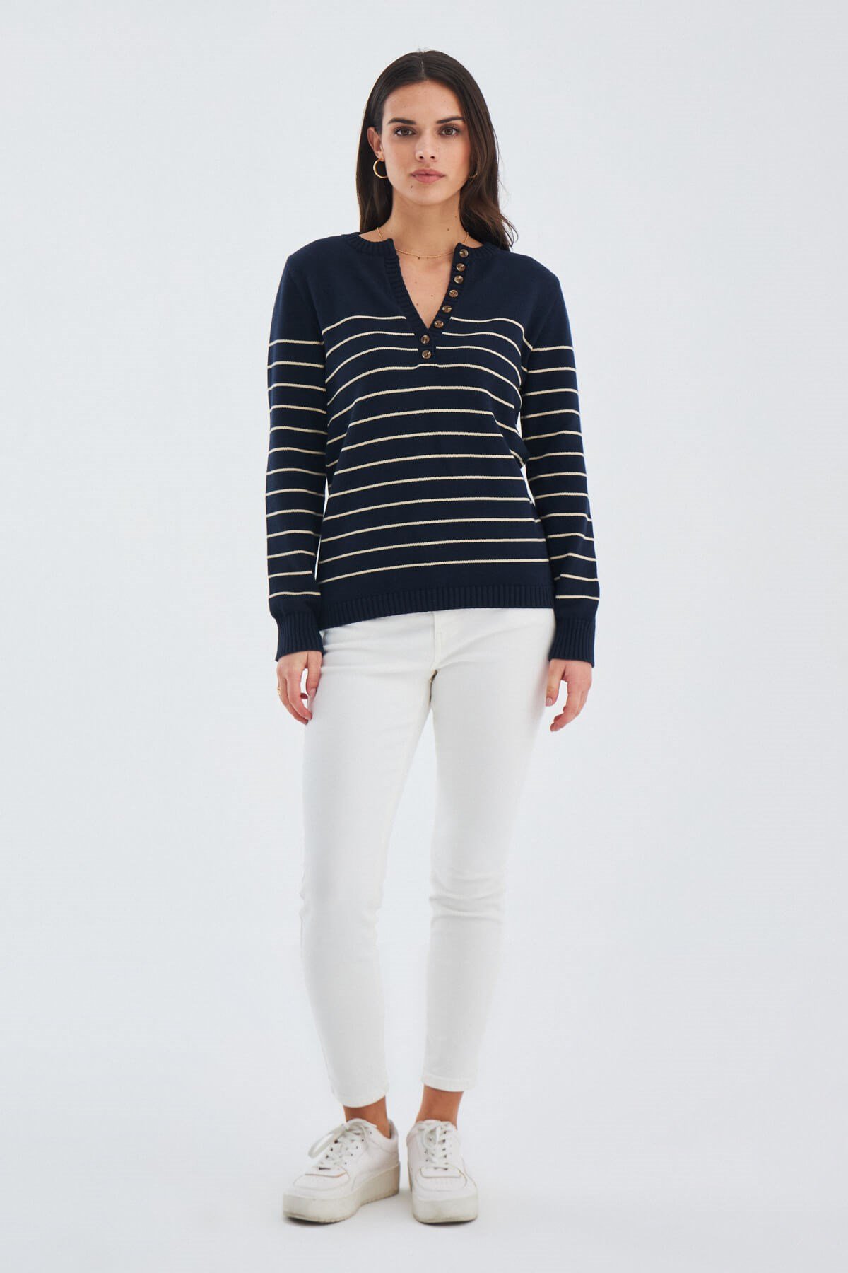 Peraluna BELUGA PULLOVER 100% Cotton Summer Women's Knitwear Sweater - Navy/Dark Cream