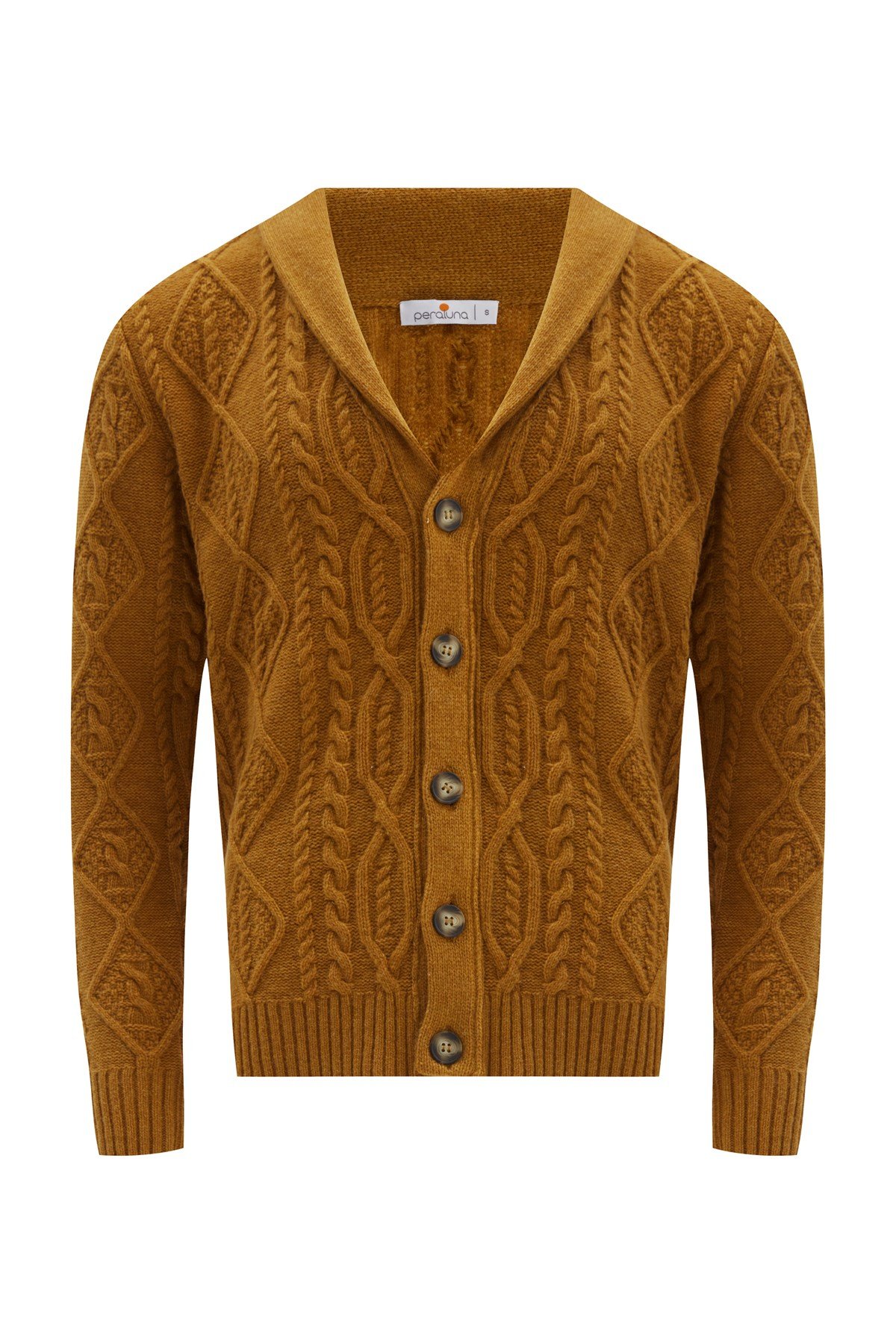 Peraluna BENJAMİN CARDİGAN Troyer Yaka Yumuşak Tuşeli Yünlü Erkek Triko Hırka Hardal