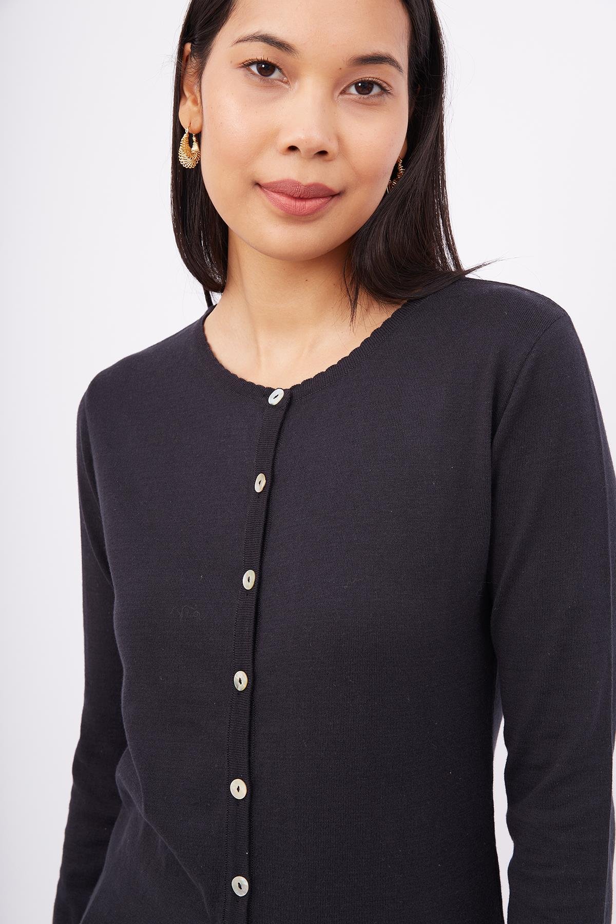 Peraluna Bisiklet Yaka Basic Pamuklu Kadın Triko Hırka - Siyah