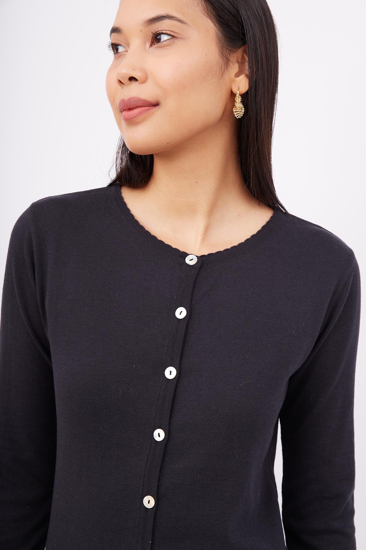 Peraluna Bisiklet Yaka Basic Pamuklu Kadın Triko Hırka - Siyah