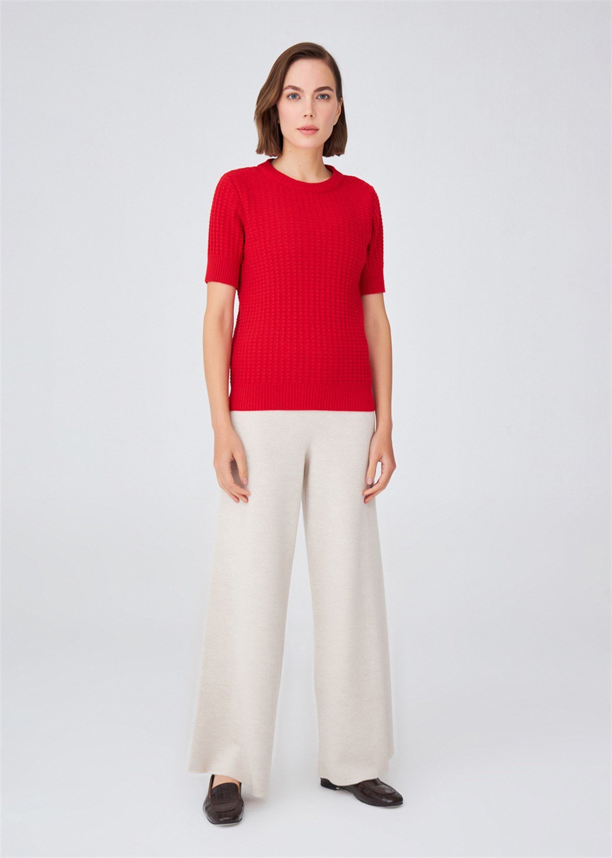 Peraluna O-Neck Half Sleeve Cashmere Blend Women Knitwear Blouse - Red