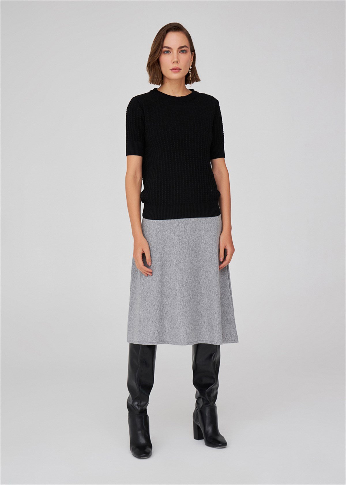 Peraluna O-Neck Half Sleeve Cashmere Blend Women Knitwear Blouse - Black