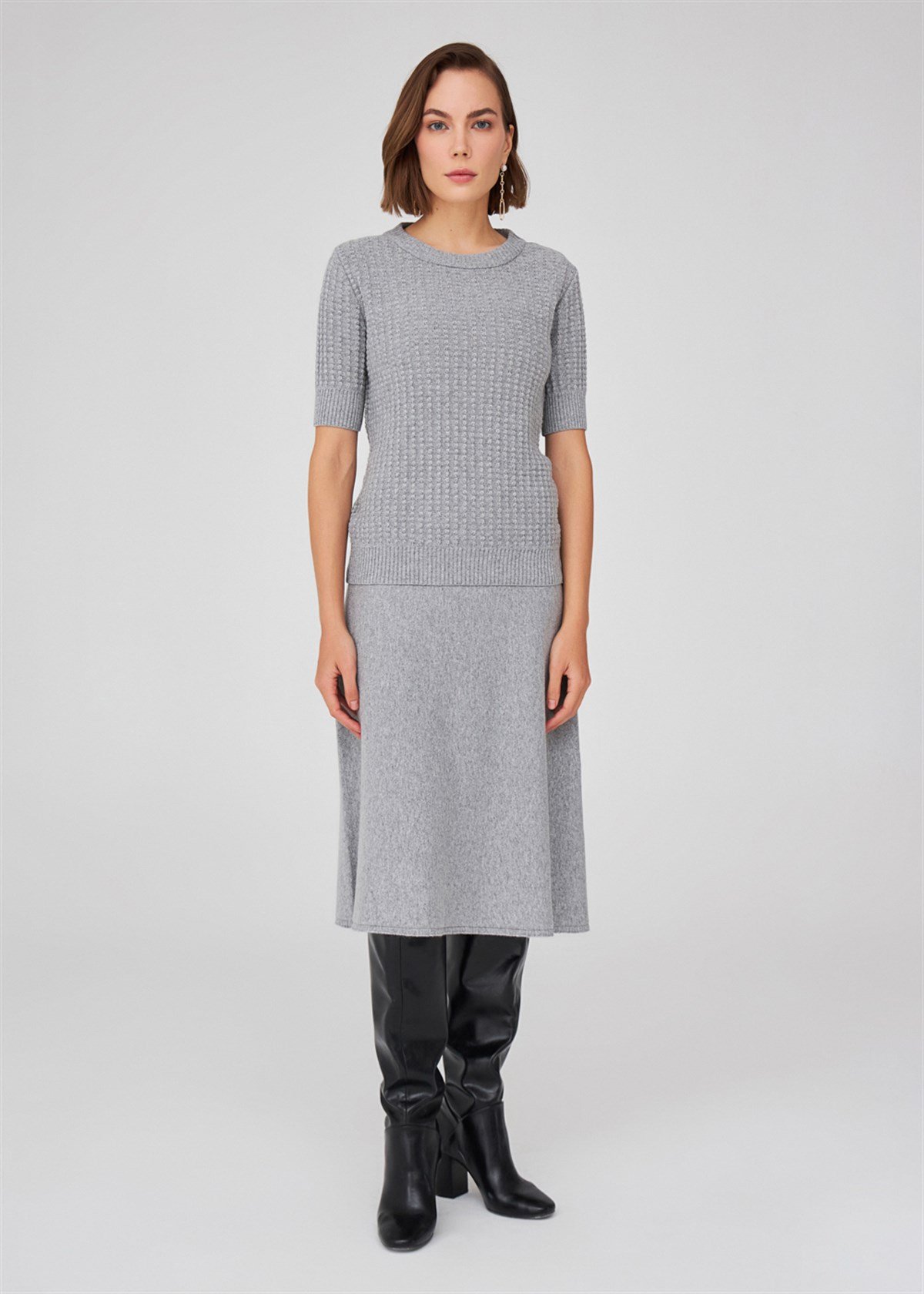 Peraluna O-Neck Half Sleeve Cashmere Blend Women Knitwear Blouse - Gray Melange