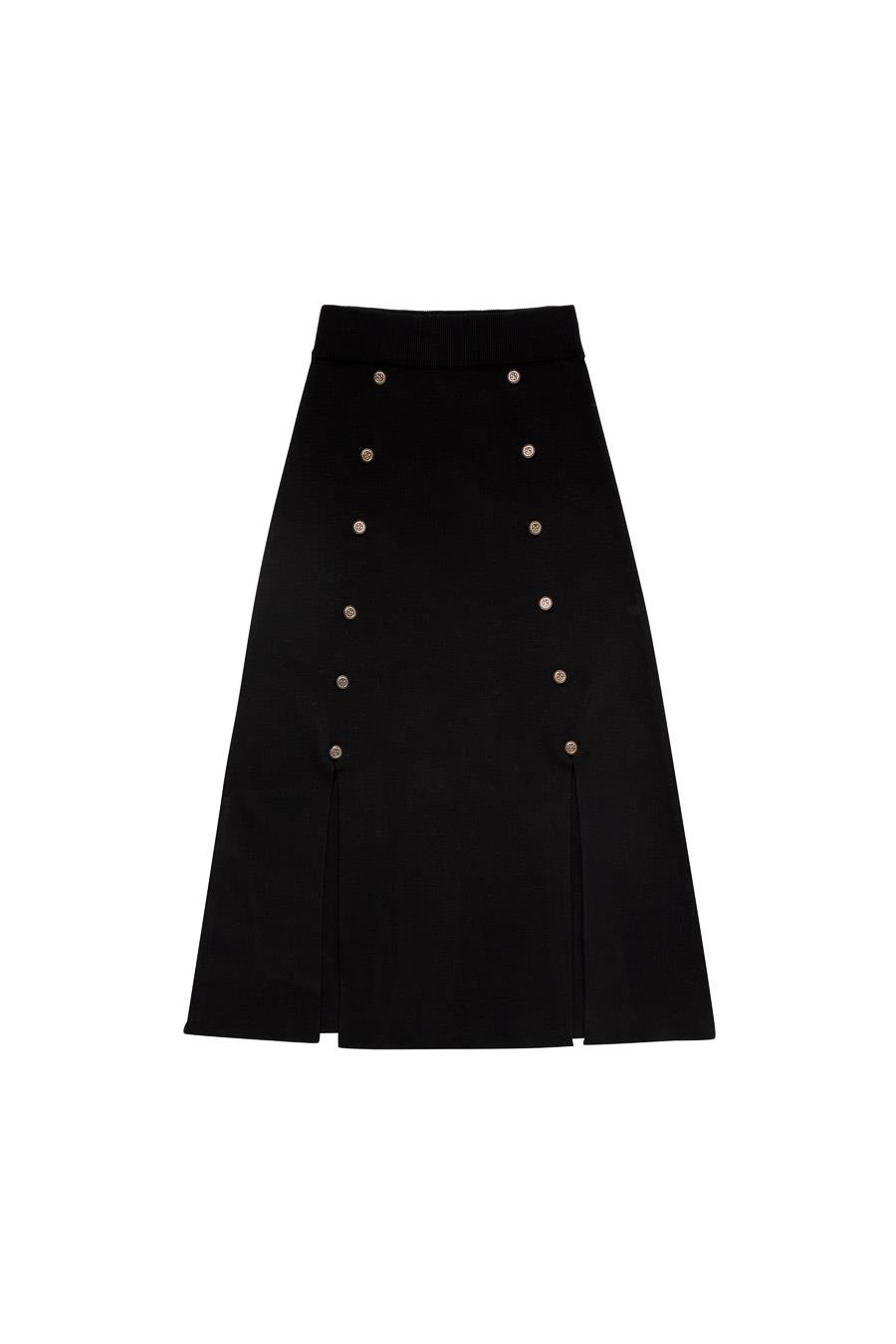 Peraluna BLAKE SKIRT Düğme Detaylı Yırtmaçlı Midi Boy Kadın Triko Etek - Siyah