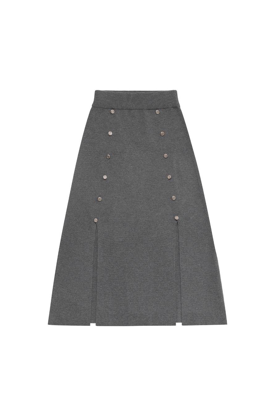 Peraluna BLAKE SKIRT Düğme Detaylı Yırtmaçlı Midi Boy Kadın Triko Etek - Antrasit Melanj