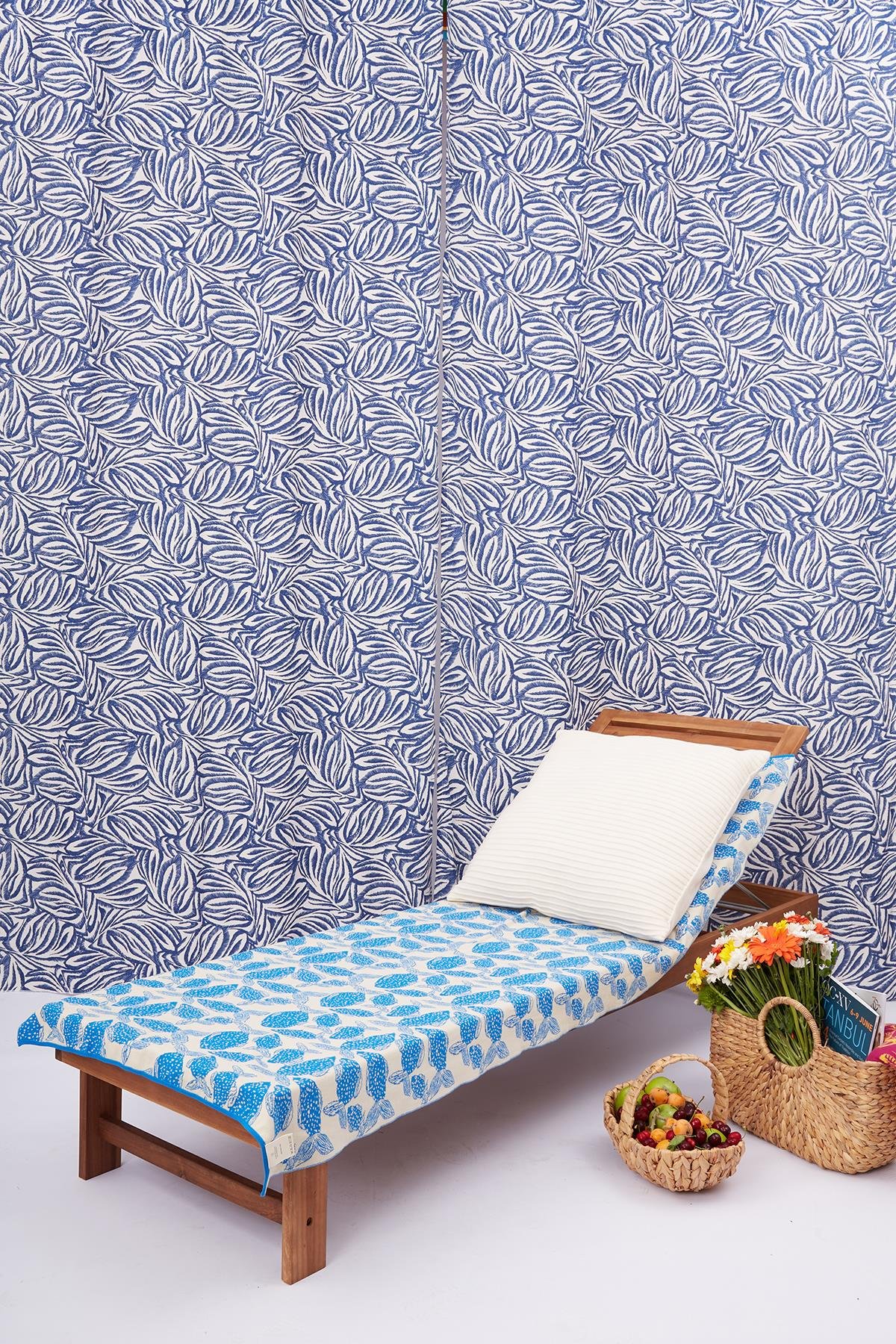 Peraluna BLUE SARDİN BEACH COVER Balık Desenli Pamuklu Triko Plaj Örtüsü 75X150 CM - Ekru/Mavi