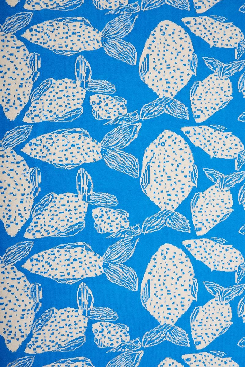 Peraluna BLUE SARDİN BEACH COVER Balık Desenli Pamuklu Triko Plaj Örtüsü 75X150 CM - Ekru/Mavi