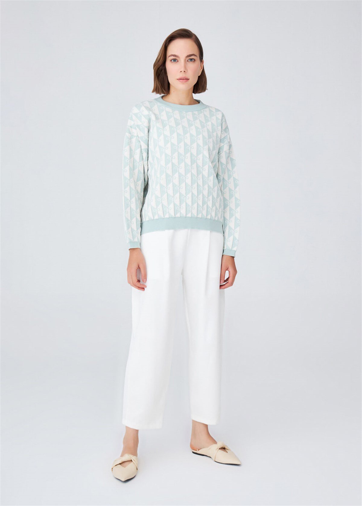 Peraluna Organic Cotton Blend O-Neck Women Knitwear Sweater - Multicolor