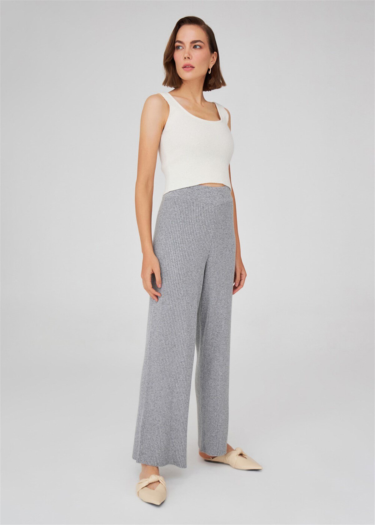 Peraluna Cashmere Blend Wide Leg Trousers Women Knitwear Trousers - Grey Melange