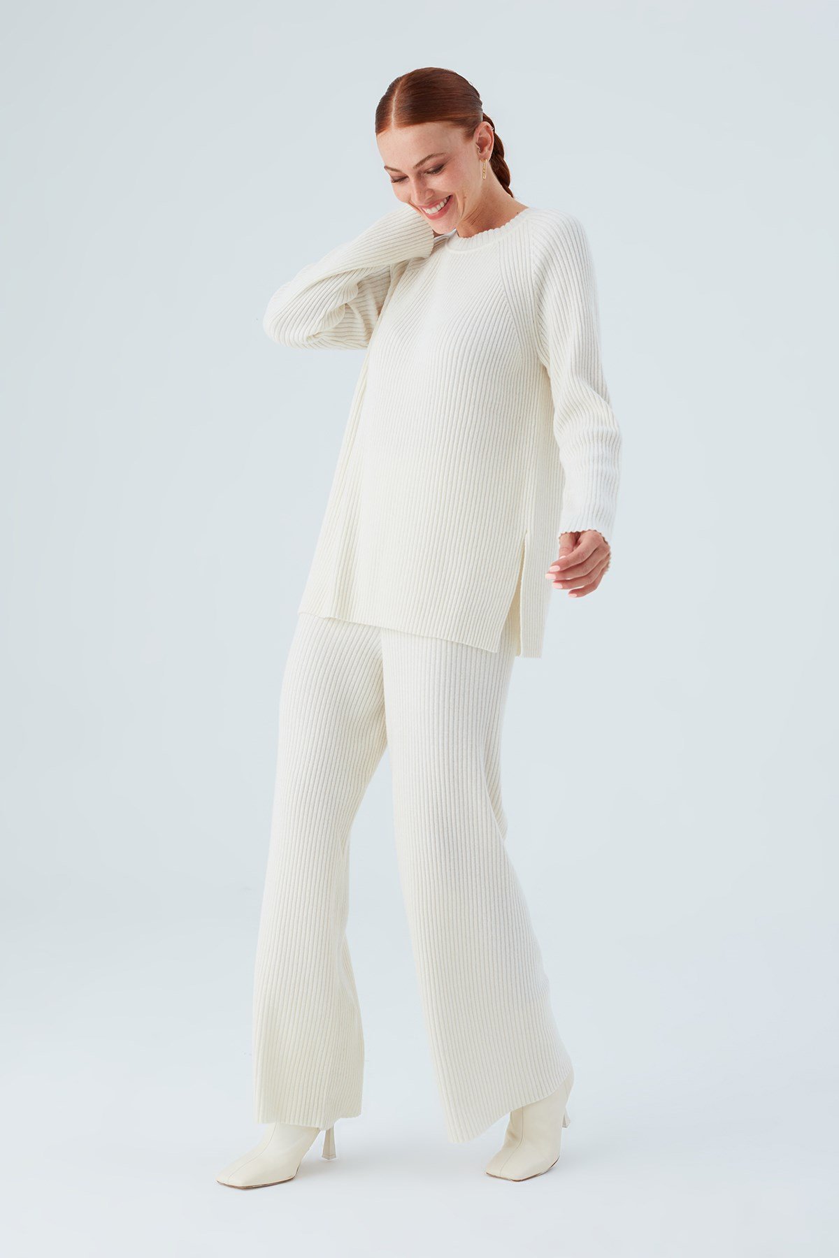 Peraluna Cashmere Blend Wide Leg Trousers Women Knitwear Trousers - Ecru