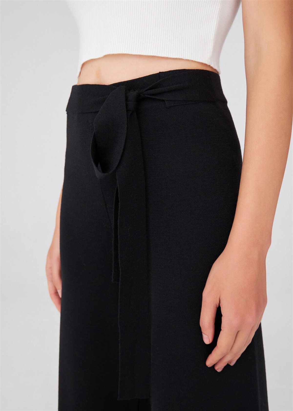 Peraluna Boru Paça Yüksek Bel Kadın Triko Pantolon Siyah