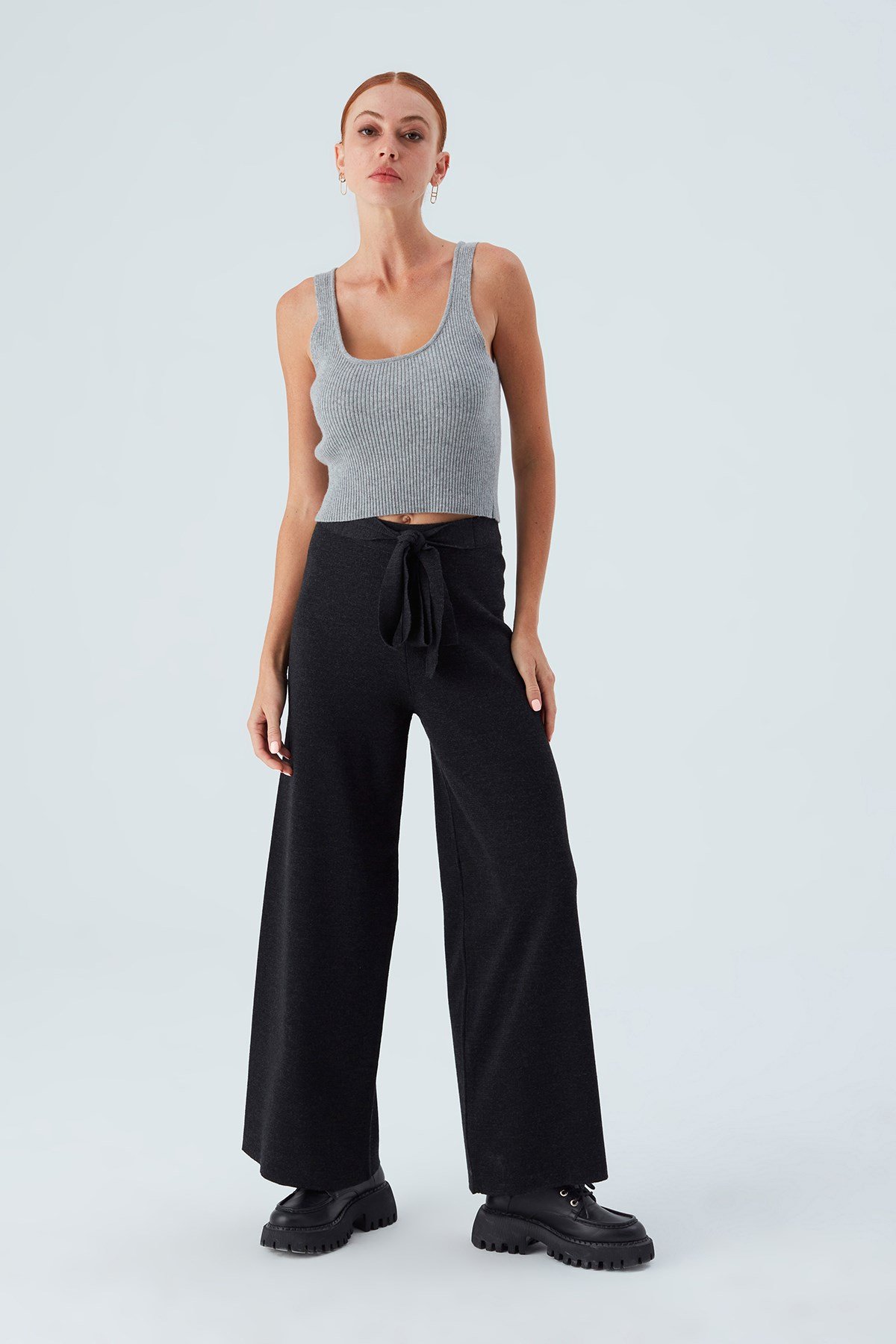 Peraluna Wide Leg High Waist Trousers Women Knitwear Trousers - Anthracite