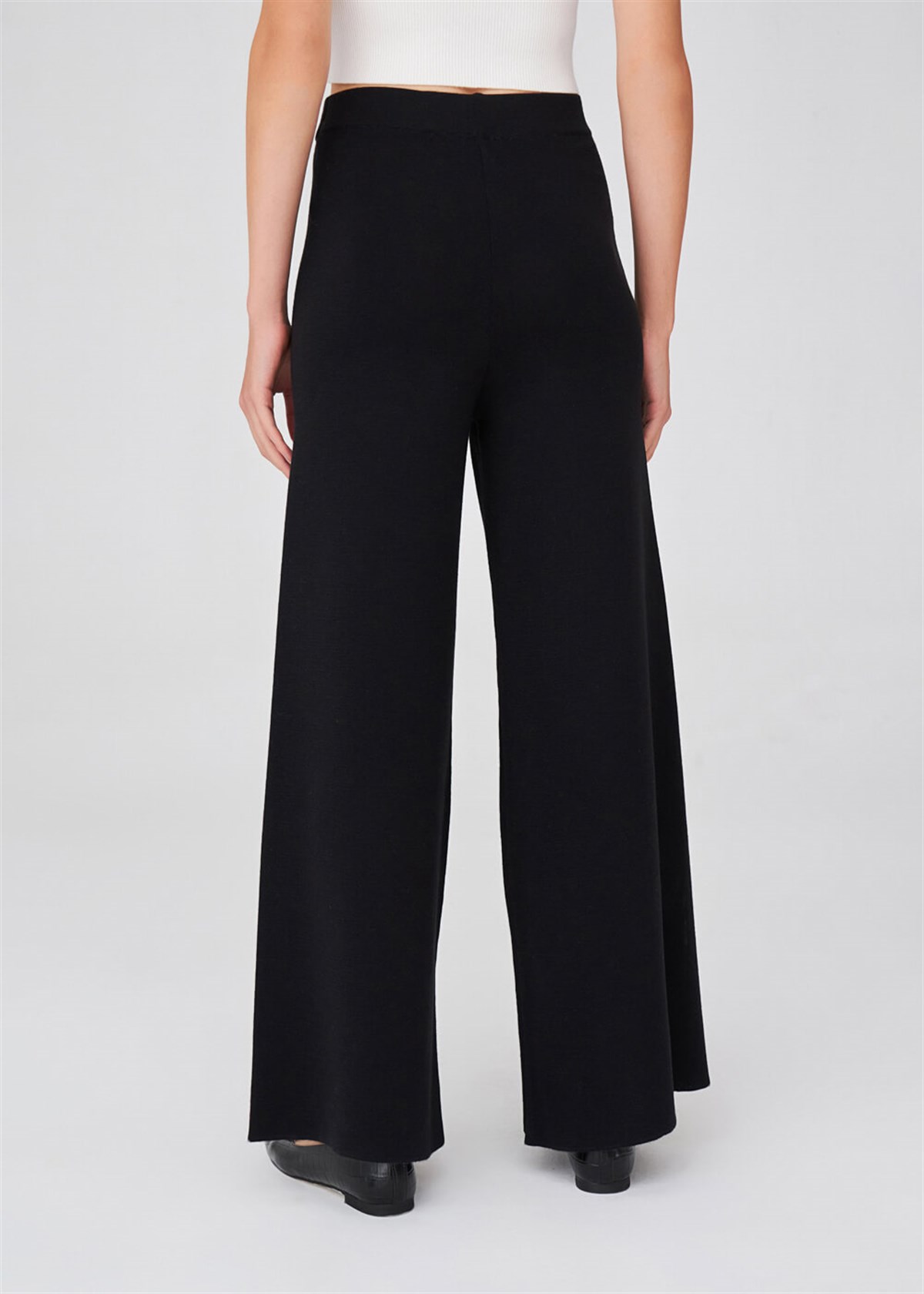 Peraluna Boru Paça Yüksek Bel Kadın Triko Pantolon Siyah