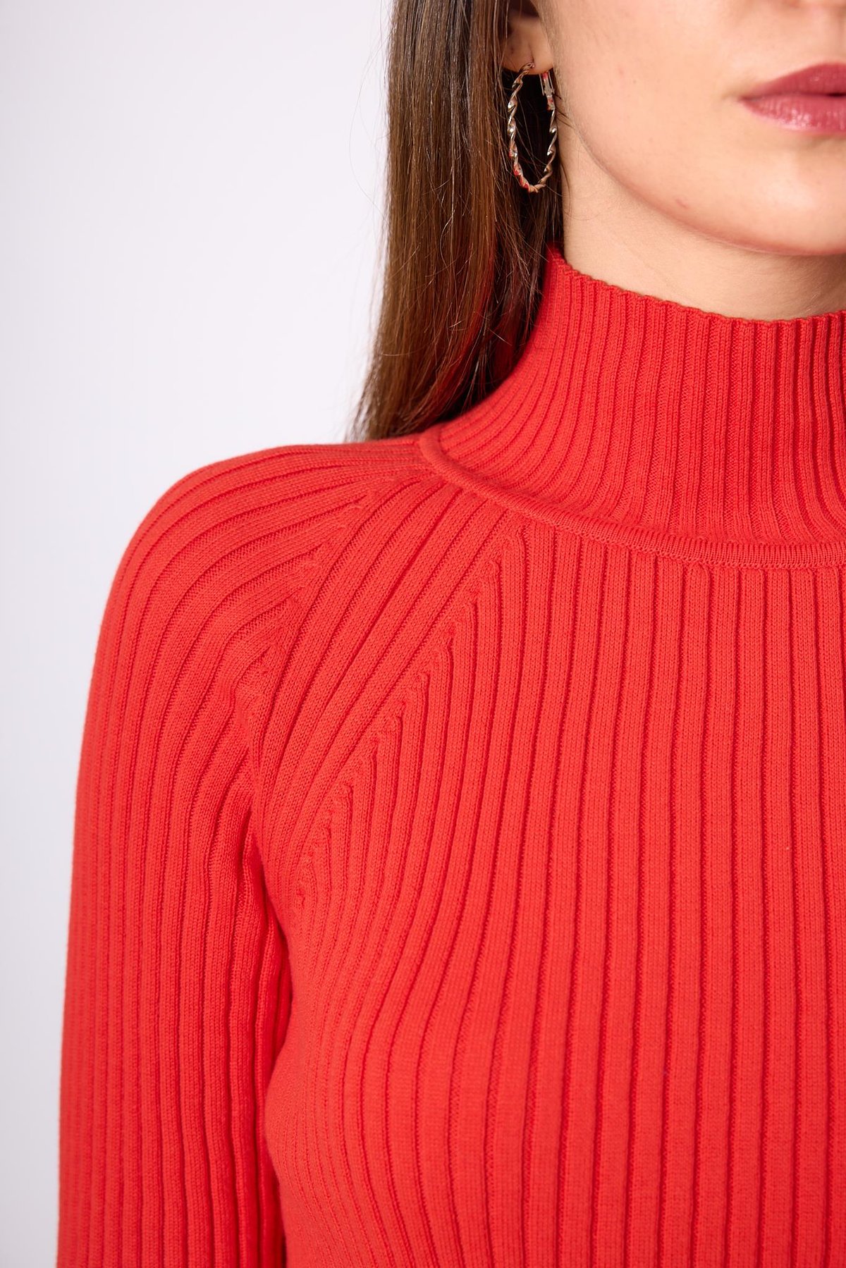 Peraluna Britta Rib Örgü Fit Kalıp Kadın Triko Kazak - Kırmızı