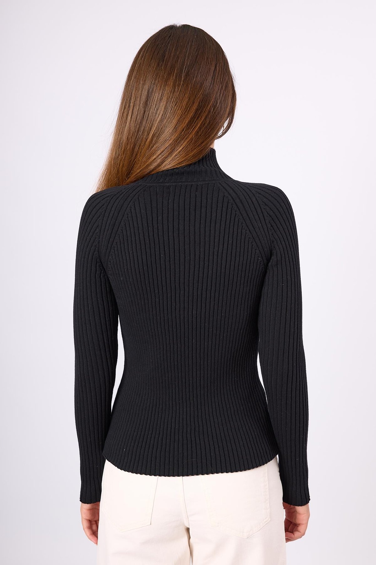 Peraluna Britta Rib Örgü Fit Kalıp Kadın Triko Kazak - Siyah