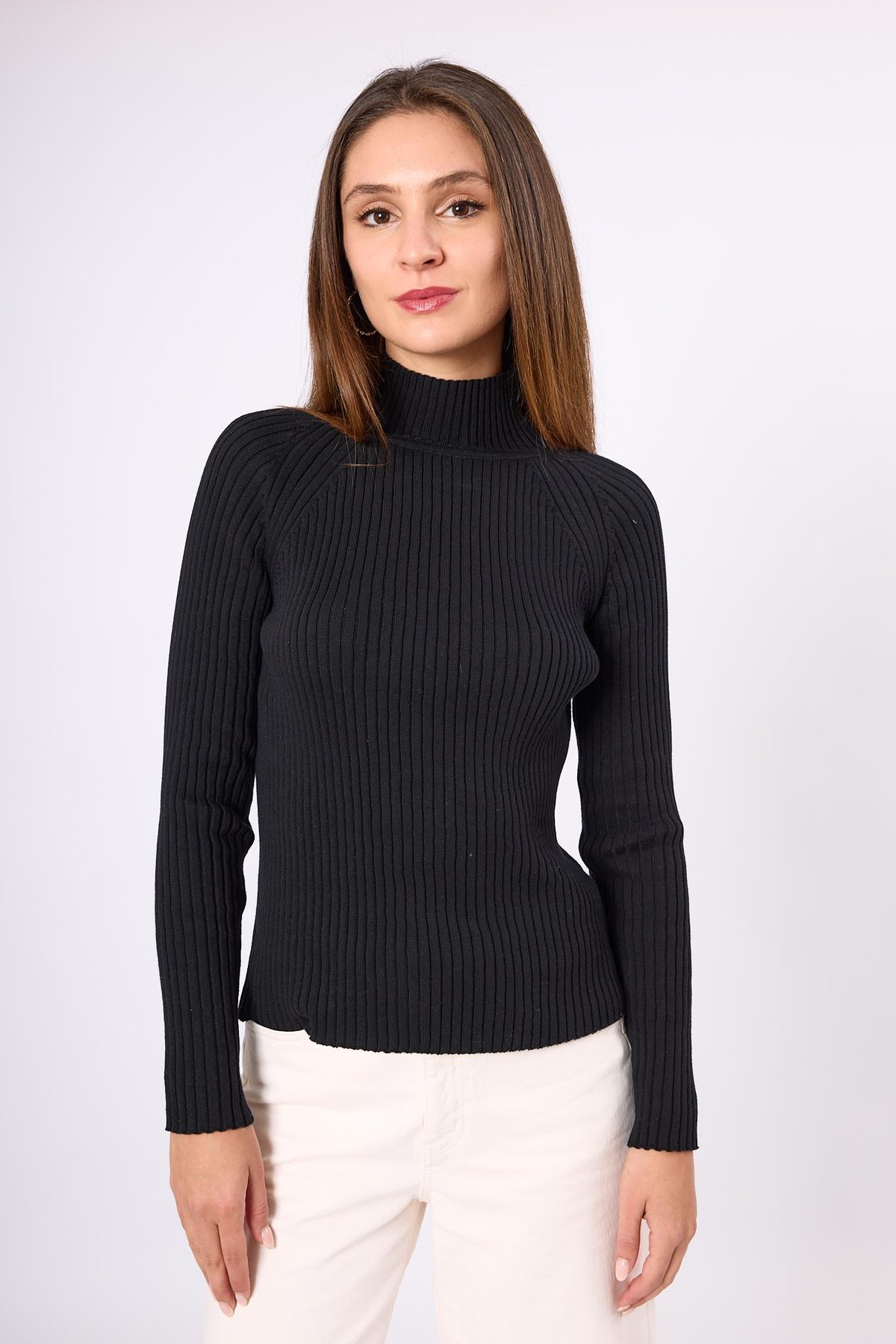 Peraluna Britta Rib Örgü Fit Kalıp Kadın Triko Kazak - Siyah