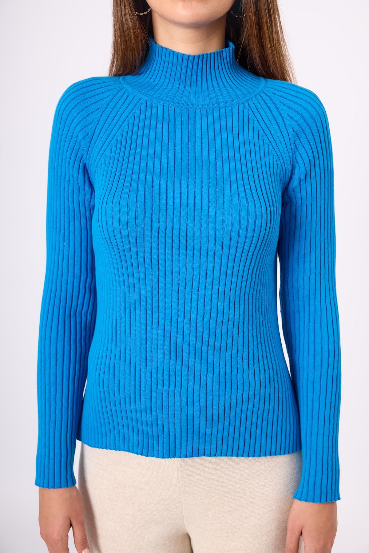 Peraluna Britta Rib Örgü Fit Kalıp Kadın Triko Kazak - Mavi