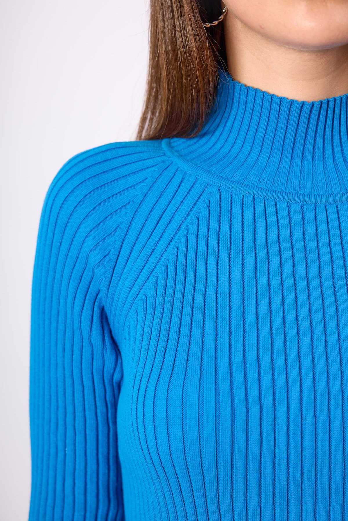 Peraluna Britta Rib Örgü Fit Kalıp Kadın Triko Kazak - Mavi