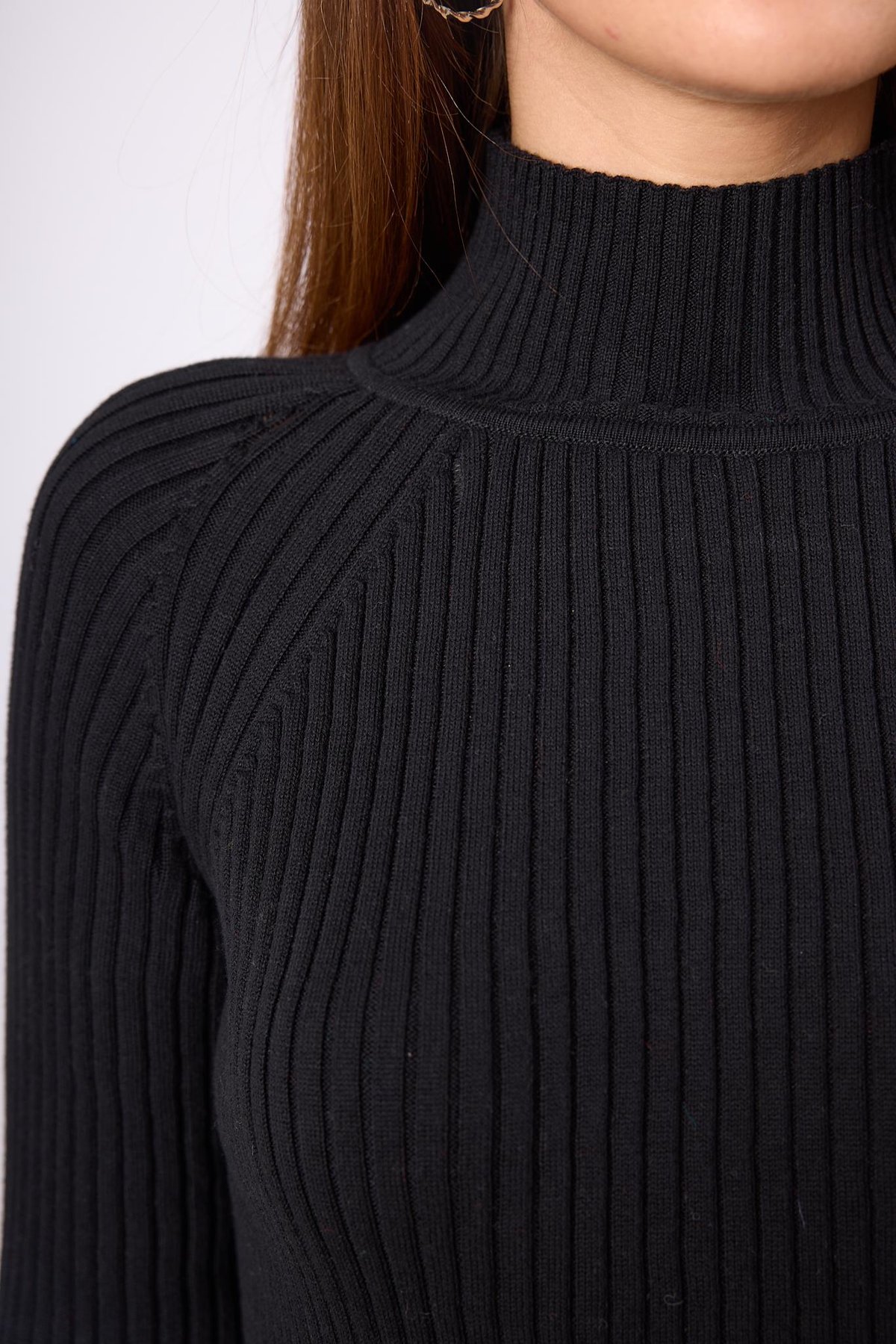 Peraluna Britta Rib Örgü Fit Kalıp Kadın Triko Kazak - Siyah