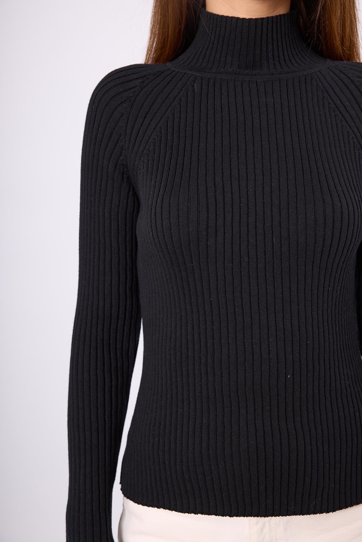 Peraluna Britta Rib Örgü Fit Kalıp Kadın Triko Kazak - Siyah