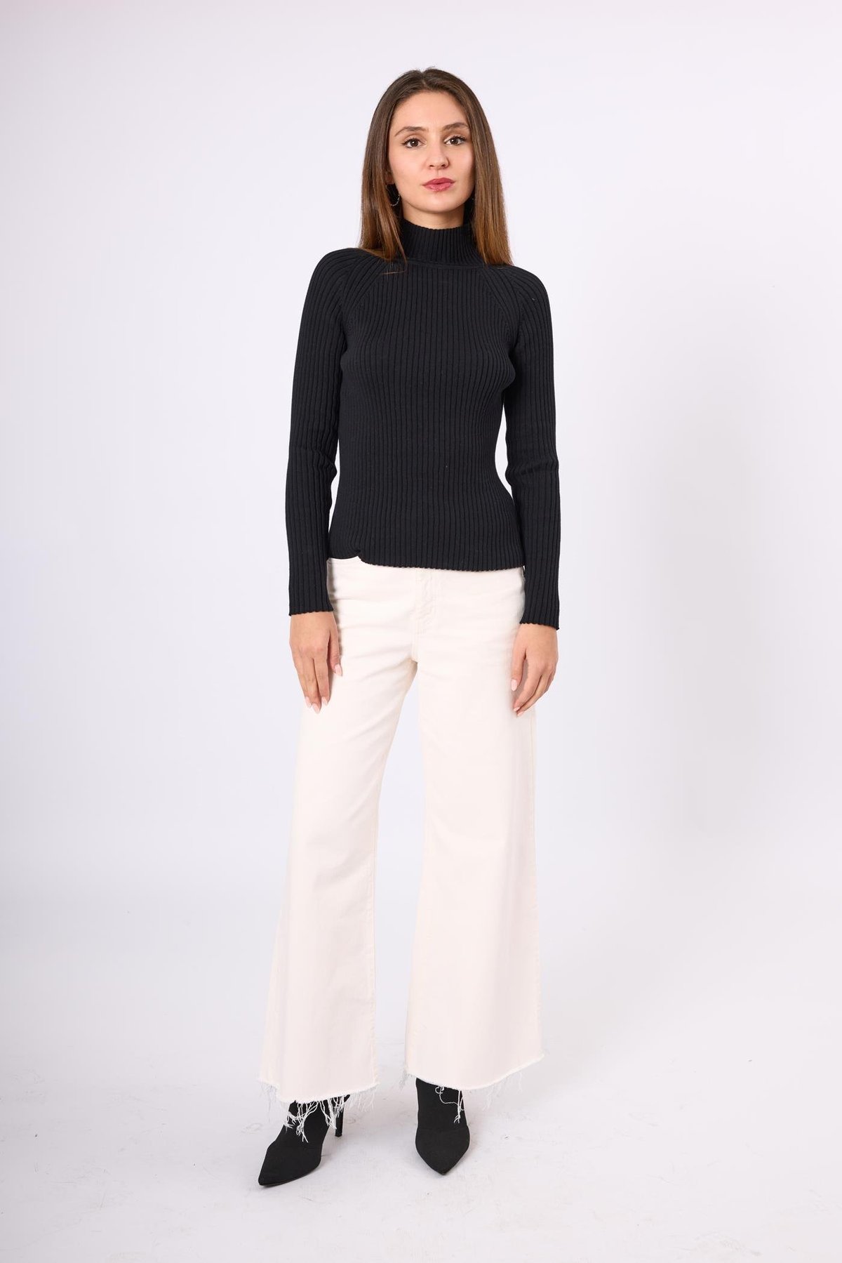 Peraluna Britta Rib Örgü Fit Kalıp Kadın Triko Kazak - Siyah