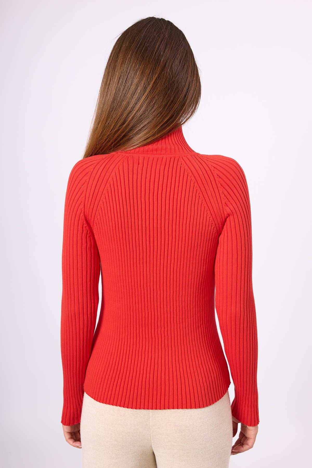 Peraluna Britta Rib Örgü Fit Kalıp Kadın Triko Kazak - Kırmızı
