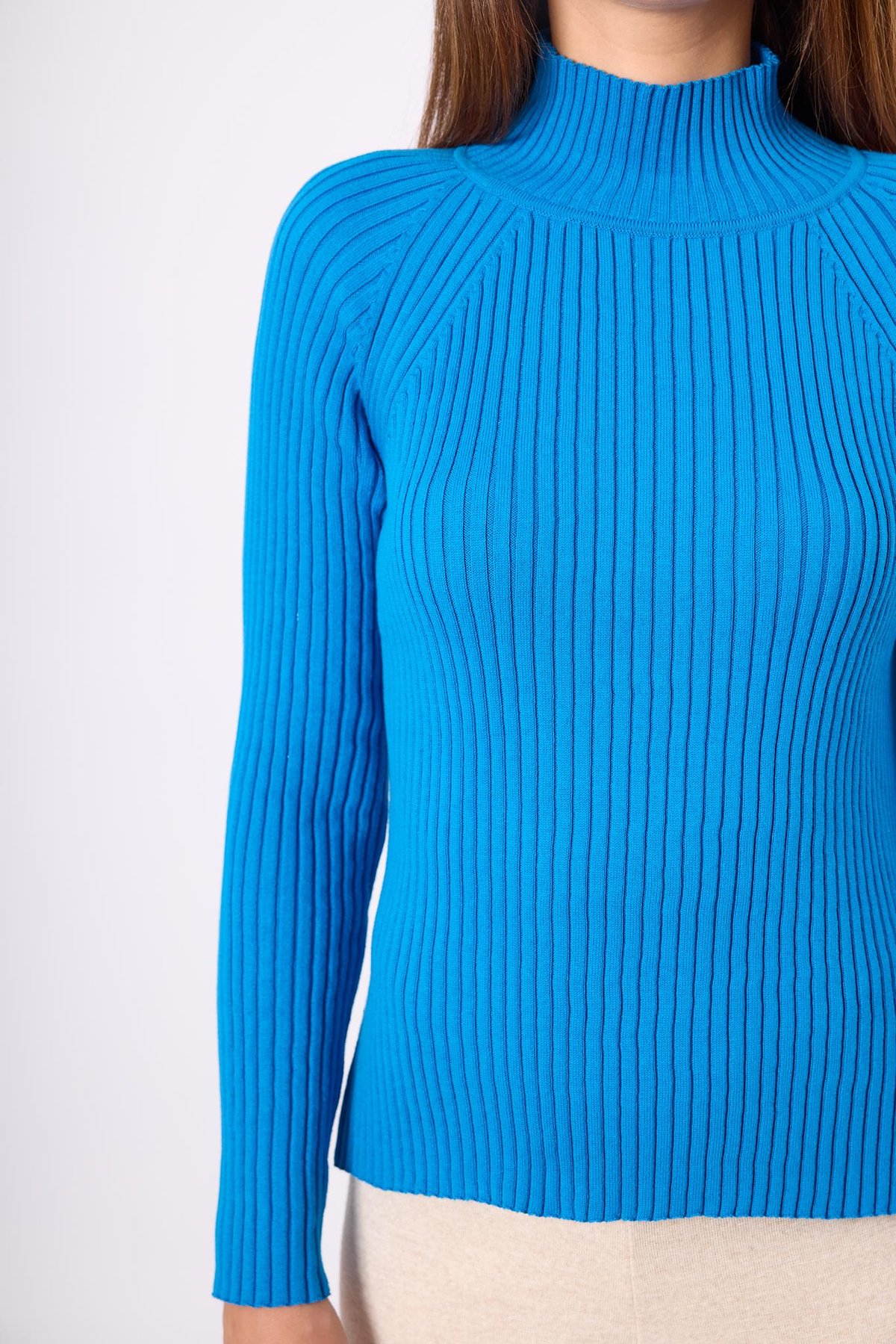 Peraluna Britta Rib Örgü Fit Kalıp Kadın Triko Kazak - Mavi