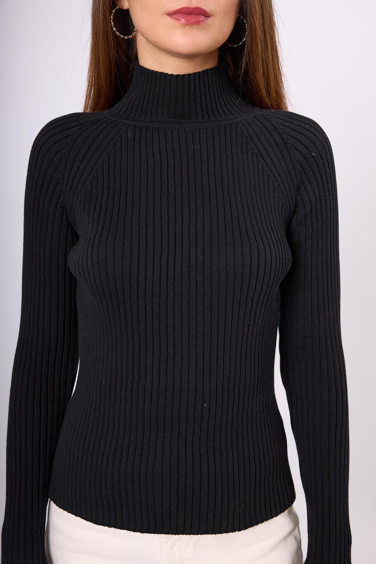 Peraluna Britta Rib Örgü Fit Kalıp Kadın Triko Kazak - Siyah