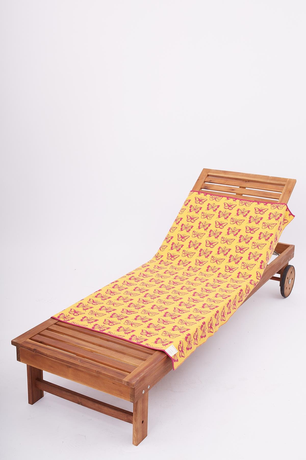 Peraluna BUTTERFLY BOOM BEACH COVER Kelebek Desenli Pamuklu Triko Plaj Örtüsü 75X150 CM - Fuşya/Sarı