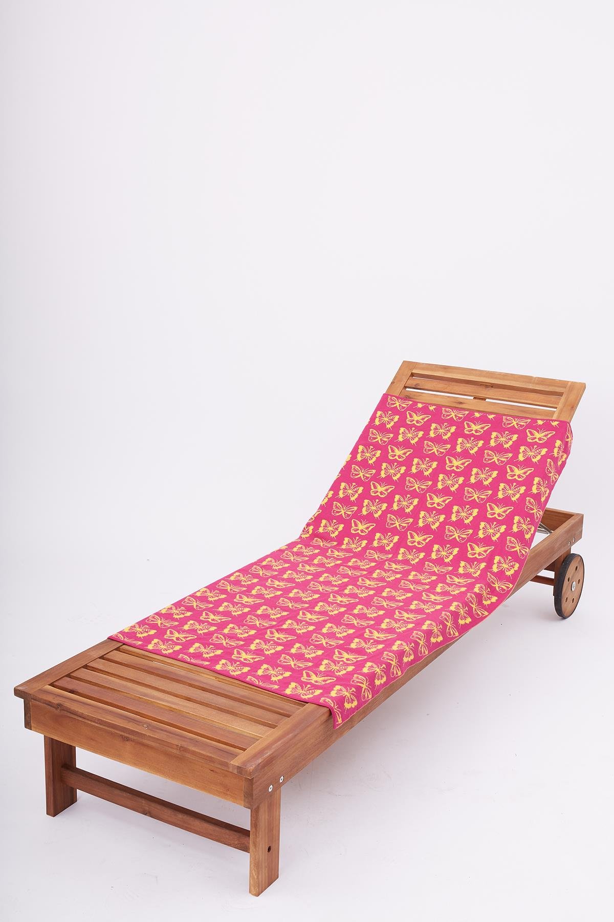 Peraluna BUTTERFLY BOOM BEACH COVER Kelebek Desenli Pamuklu Triko Plaj Örtüsü 75X150 CM - Fuşya/Sarı