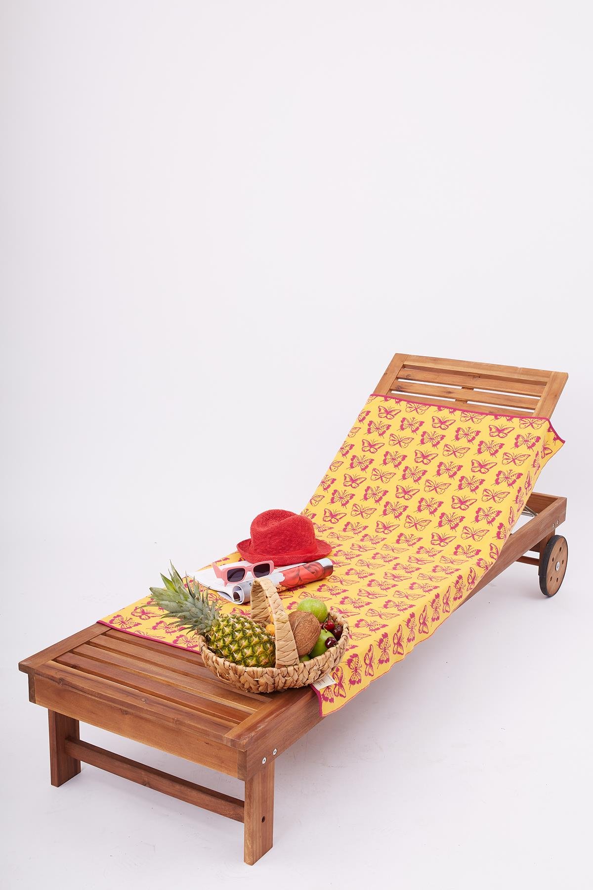 Peraluna BUTTERFLY BOOM BEACH COVER Kelebek Desenli Pamuklu Triko Plaj Örtüsü 75X150 CM - Fuşya/Sarı