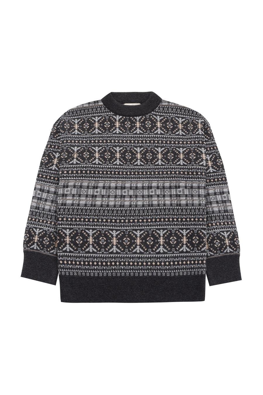 Peraluna CAITLIN PULLOVER Bisiklet Yaka Etnik Motif Yün Karışım Kadın Triko Kazak - Antrasit Melanj
