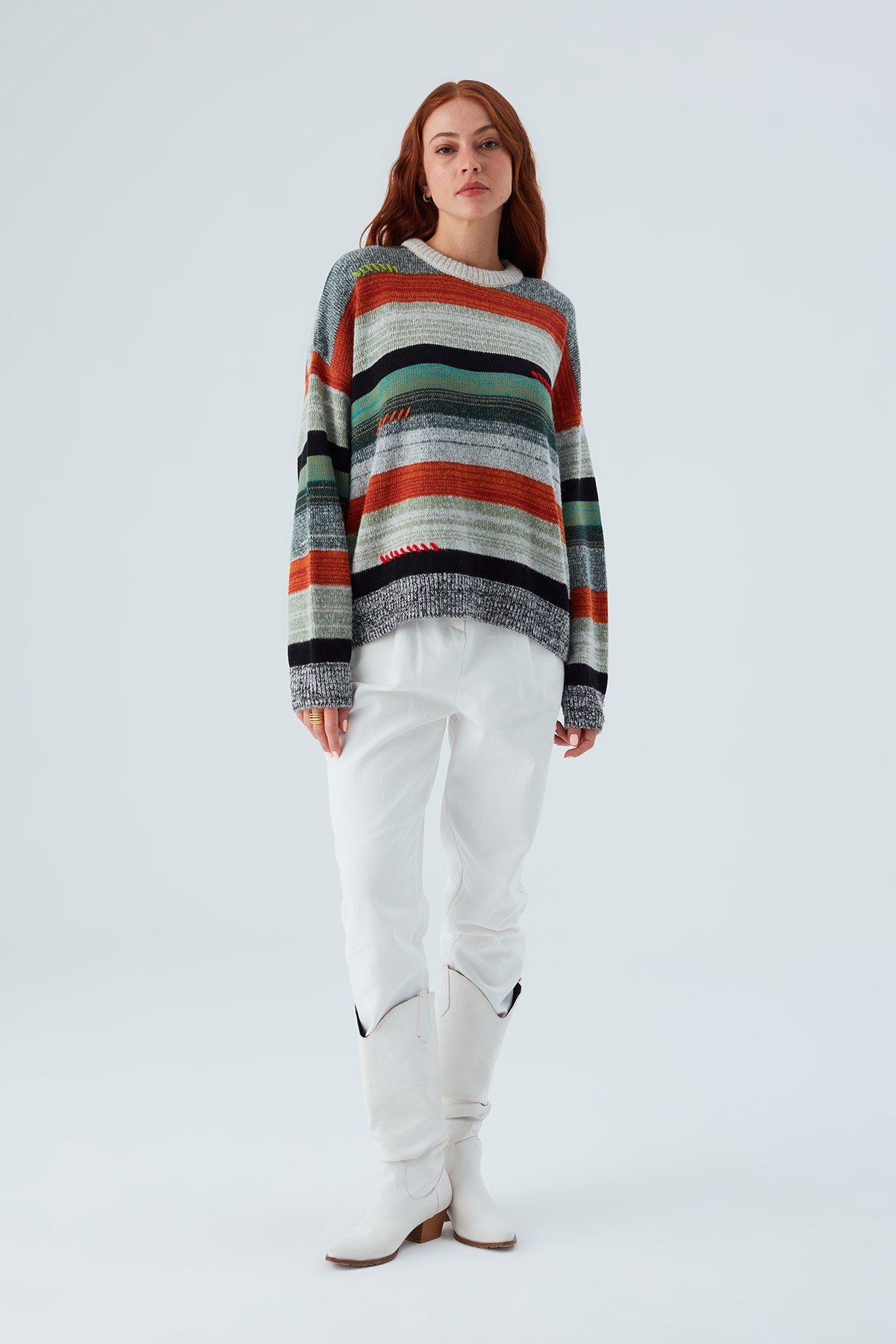 Peraluna CAMILA PULLOVER Bol Kesim El İşlemeli Kadın Triko Kazak Multi