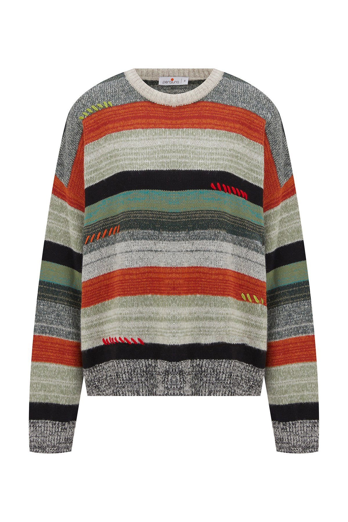 Peraluna CAMILA PULLOVER Bol Kesim El İşlemeli Kadın Triko Kazak Multi