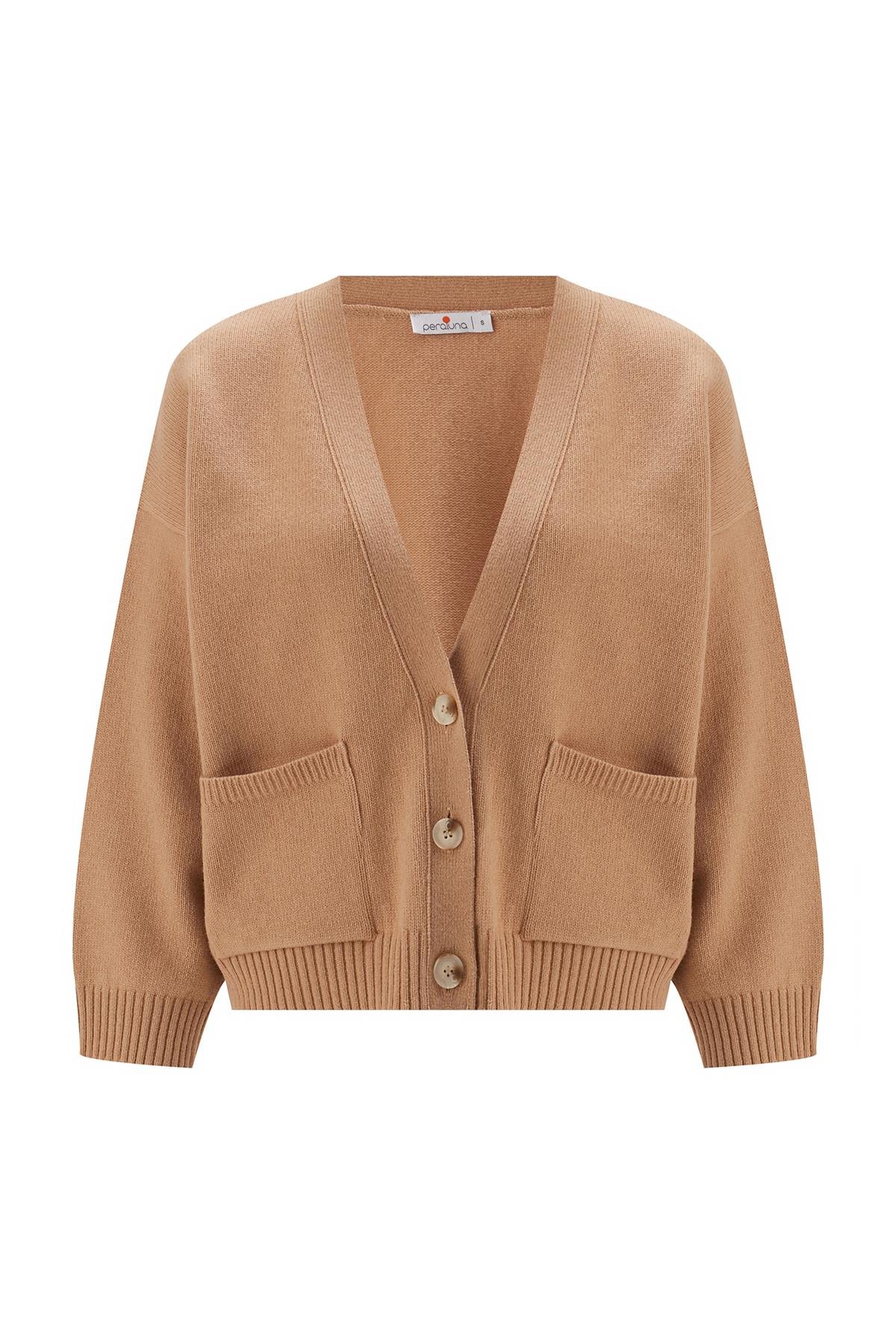 Peraluna CAROL CARDIGAN Cepli Düğmeli Rahat Kesim Crop Kadın Triko Hırka Bej