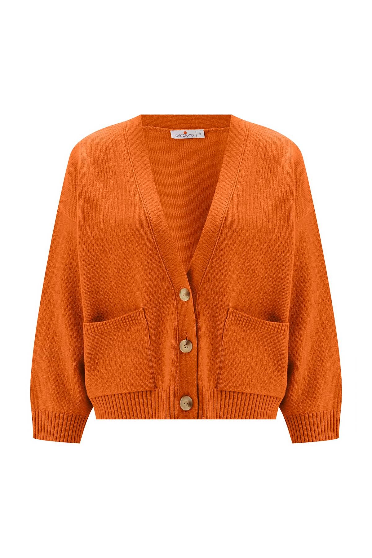Peraluna CAROL CARDIGAN Cepli Düğmeli Rahat Kesim Crop Kadın Triko Hırka Turuncu