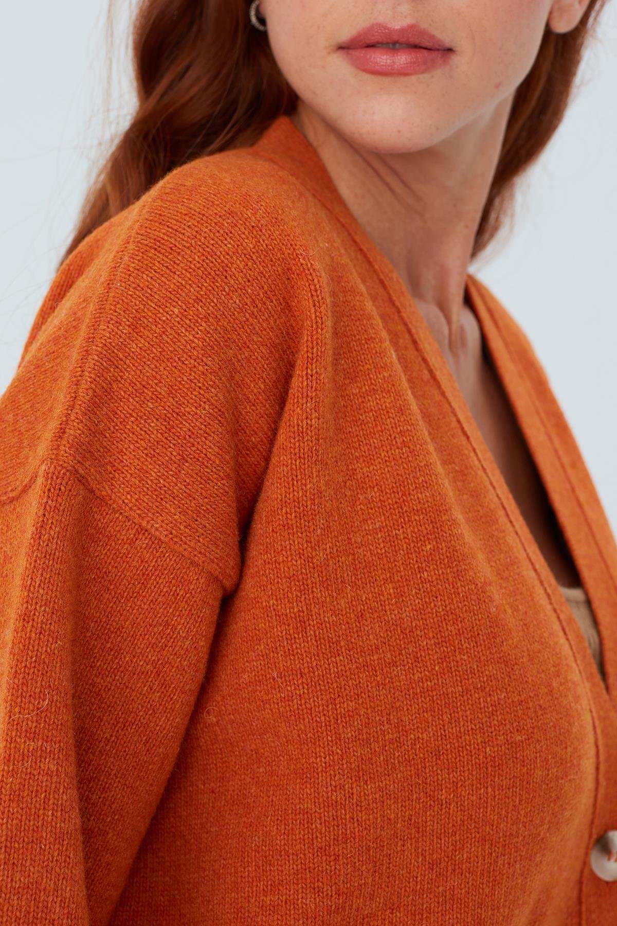 Peraluna CAROL CARDIGAN Cepli Düğmeli Rahat Kesim Crop Kadın Triko Hırka Turuncu