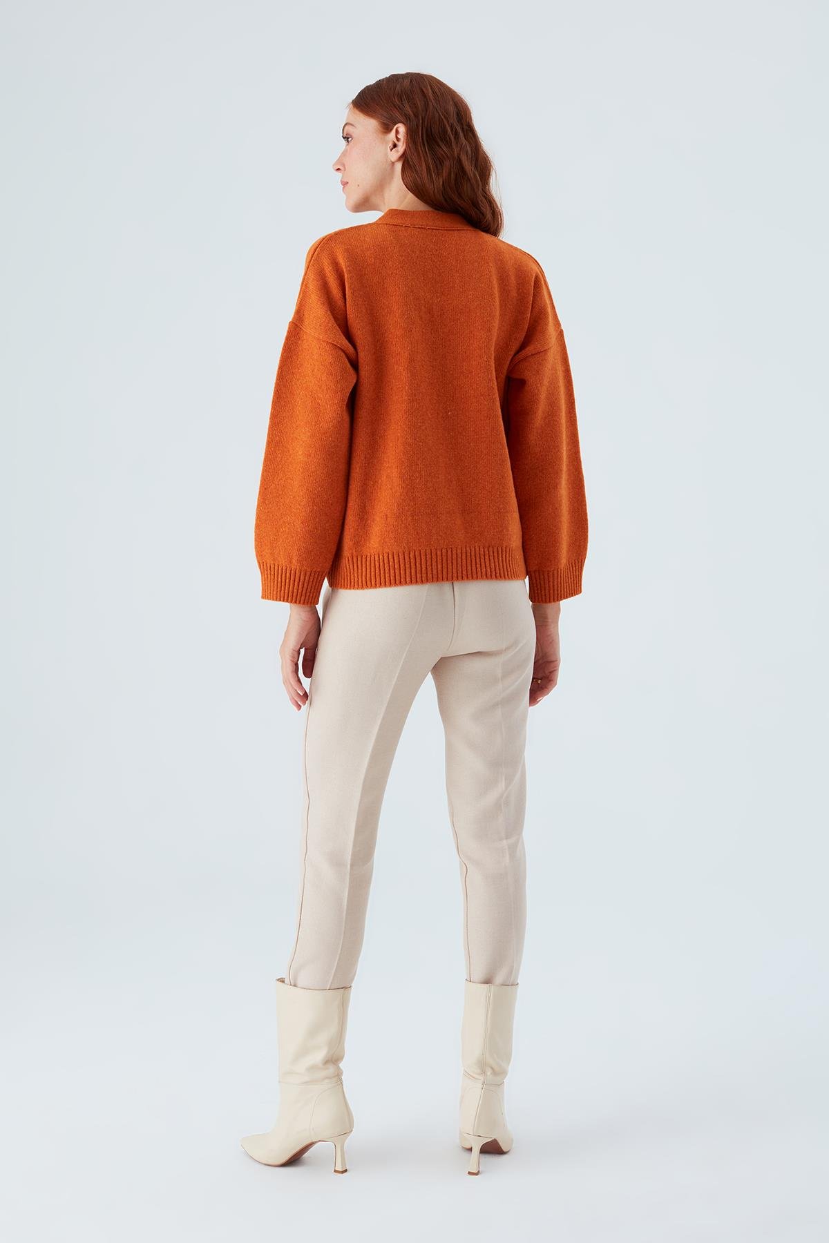 Peraluna CAROL CARDIGAN Cepli Düğmeli Rahat Kesim Crop Kadın Triko Hırka Turuncu