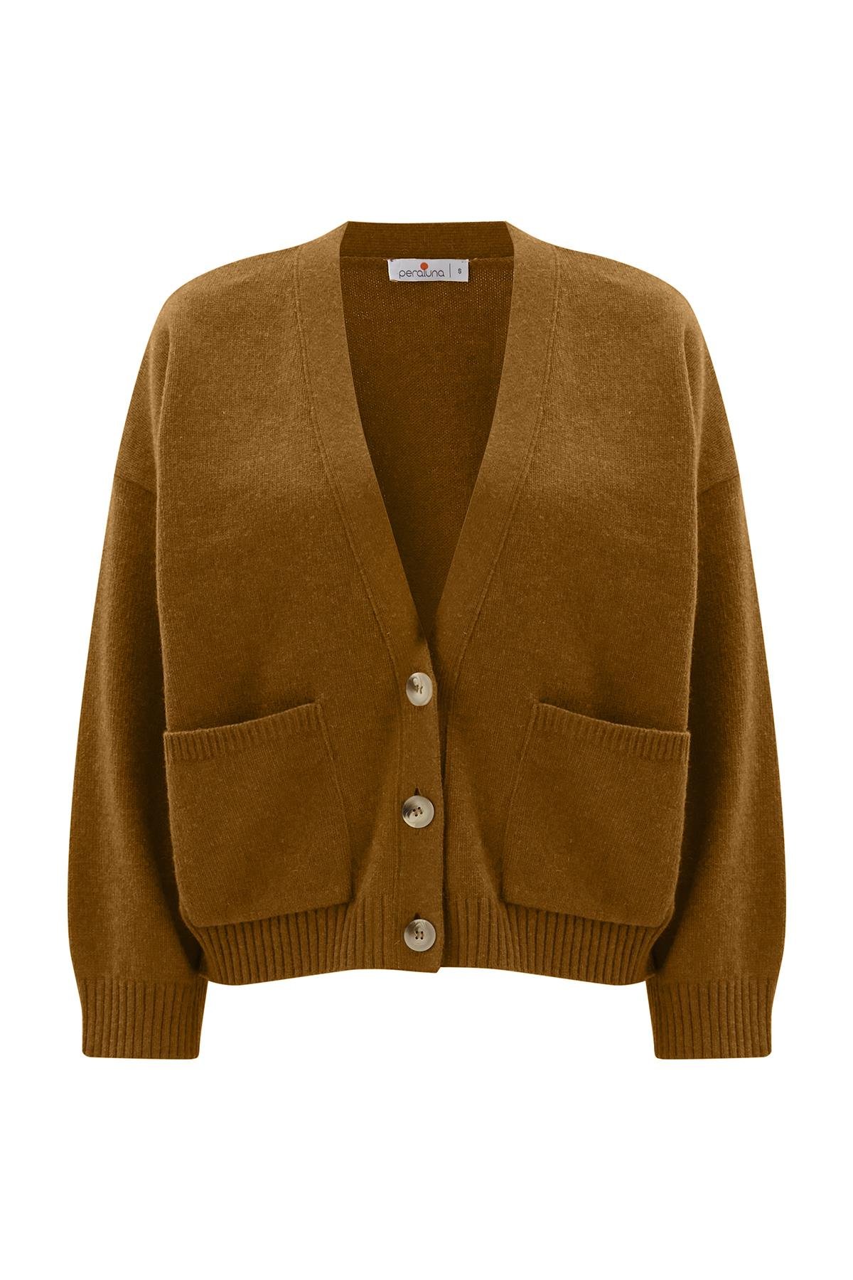 Peraluna CAROL CARDIGAN Cepli Düğmeli Rahat Kesim Crop Kadın Triko Hırka Sütlü Kahve