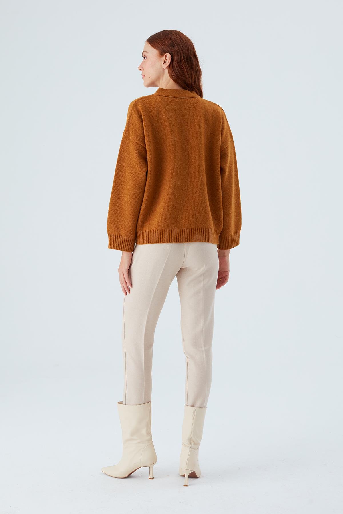 Peraluna CAROL CARDIGAN Cepli Düğmeli Rahat Kesim Crop Kadın Triko Hırka Sütlü Kahve