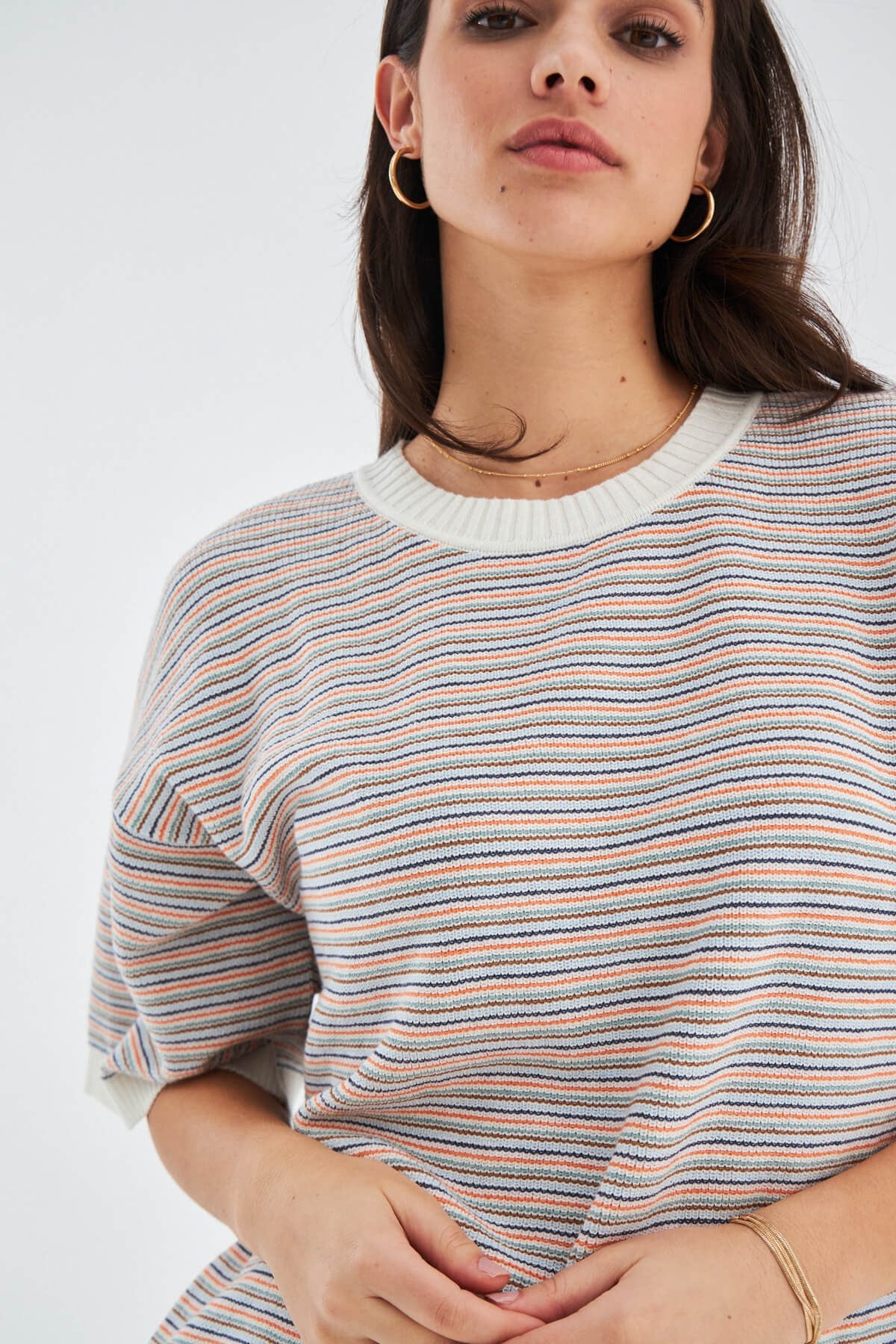 Peraluna CECIL PULLOVER Kısa Kollu %100 Pamuk Yazlık Kadın Triko Kazak Çok Renkli