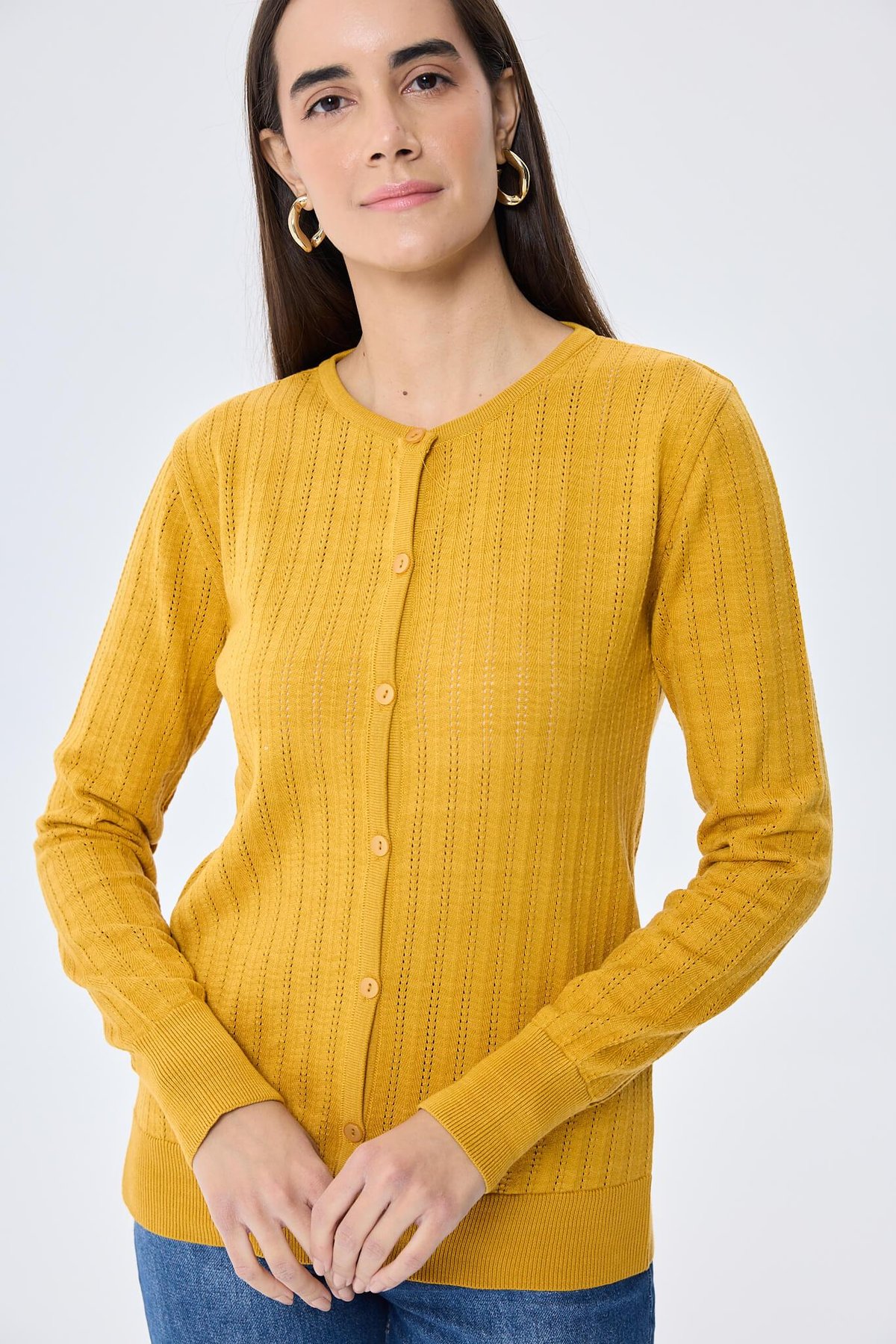 Peraluna Celine, Ajur Örgülü Kadın Triko Hırka - HARDAL