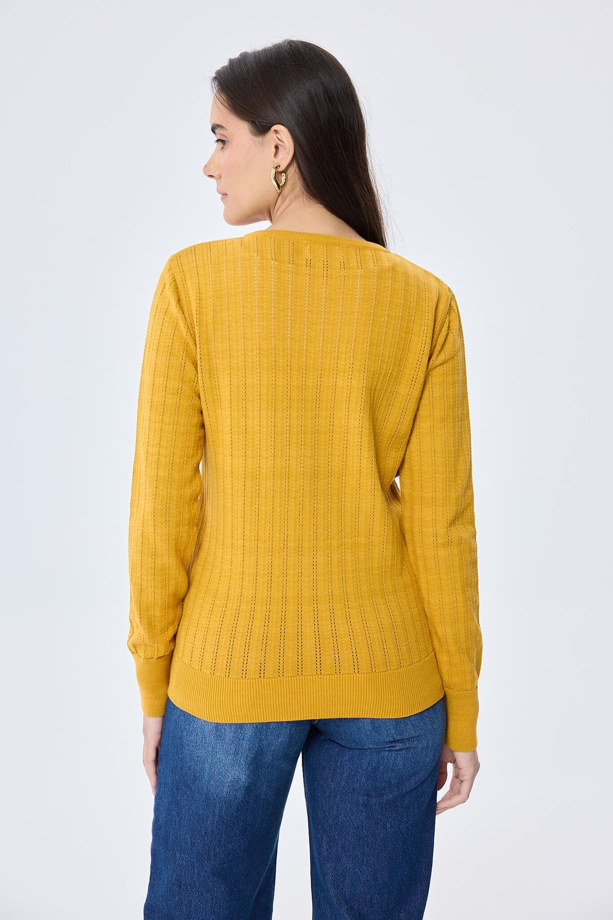 Peraluna Celine, Ajur Örgülü Kadın Triko Hırka - HARDAL