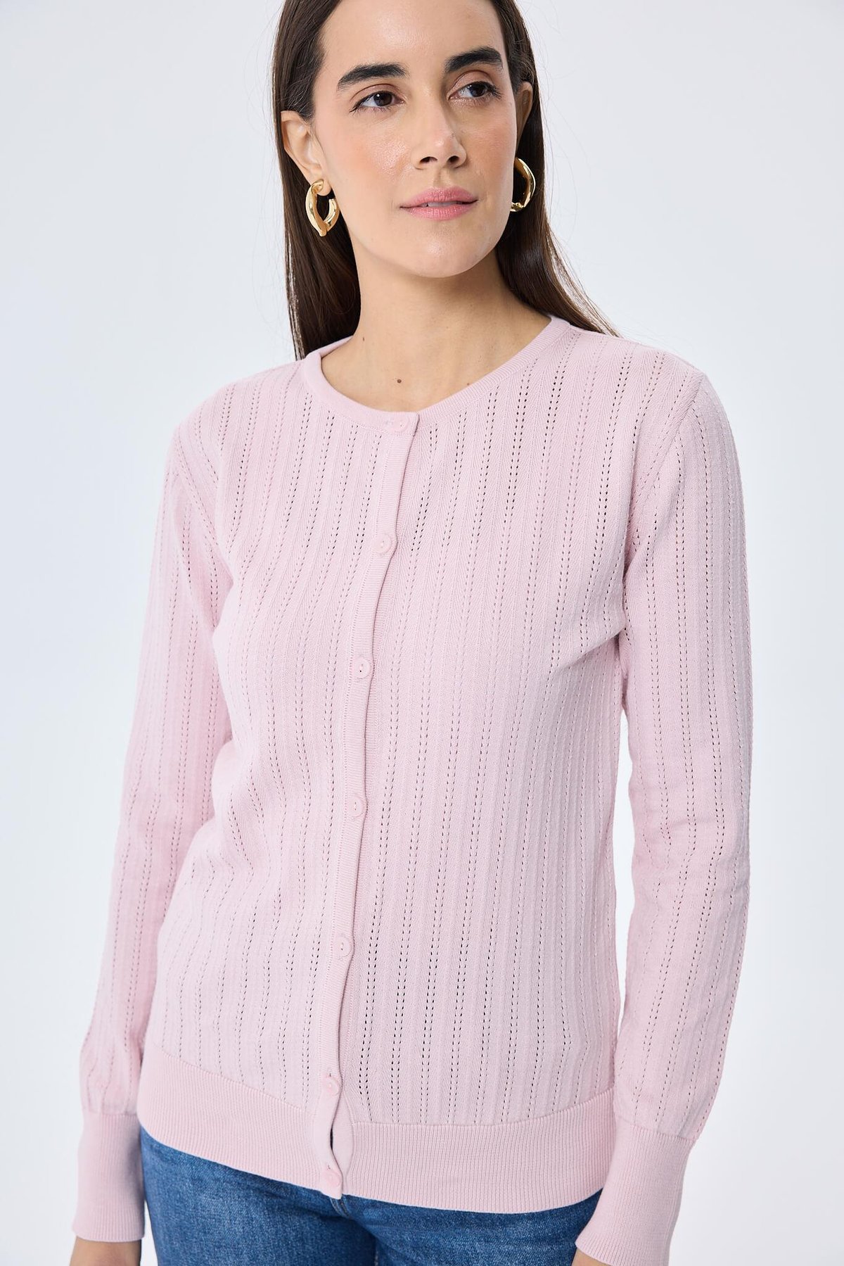 Peraluna Celine, Ajur Örgülü Kadın Triko Hırka - PUDRA