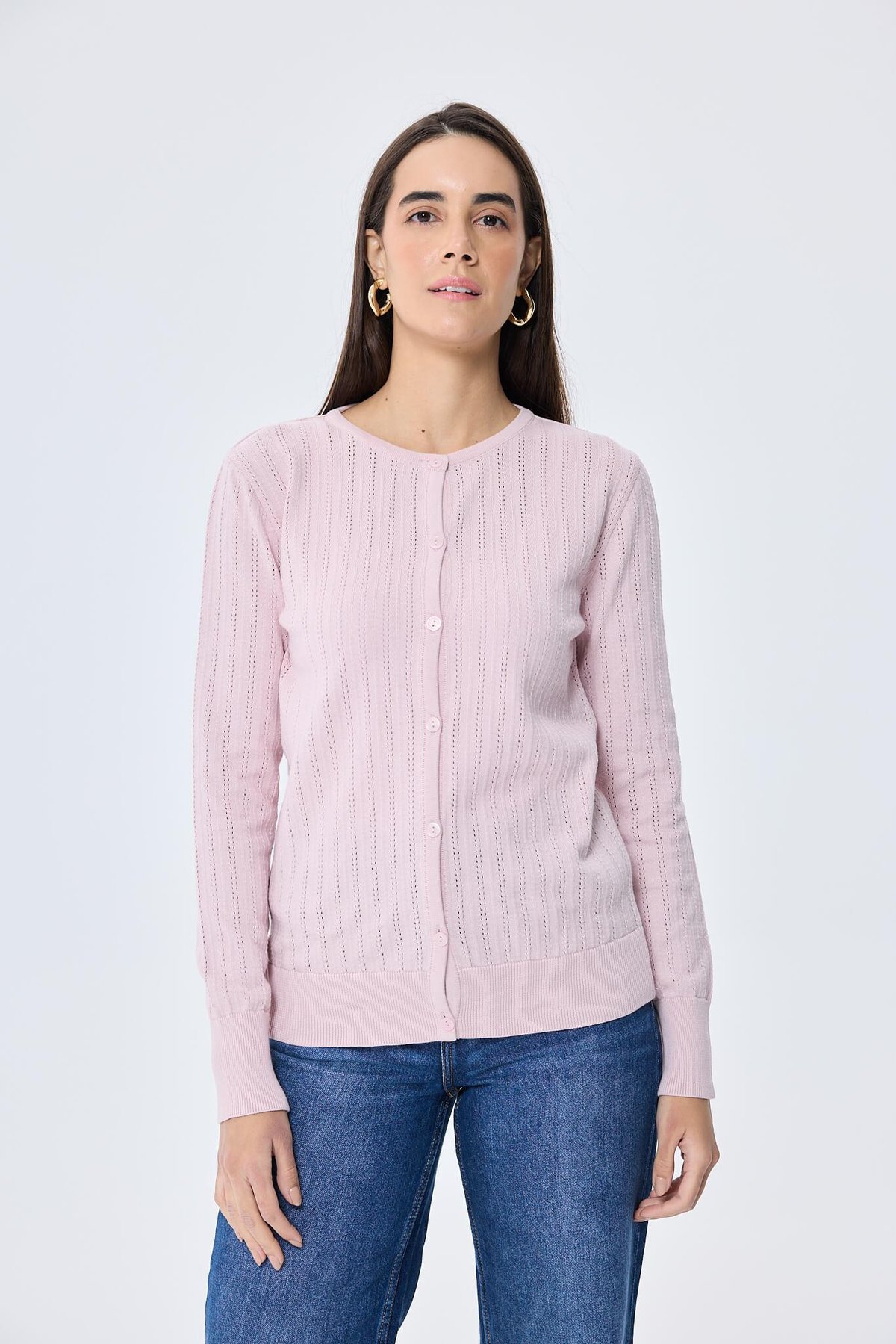 Peraluna Celine, Ajur Örgülü Kadın Triko Hırka - PUDRA