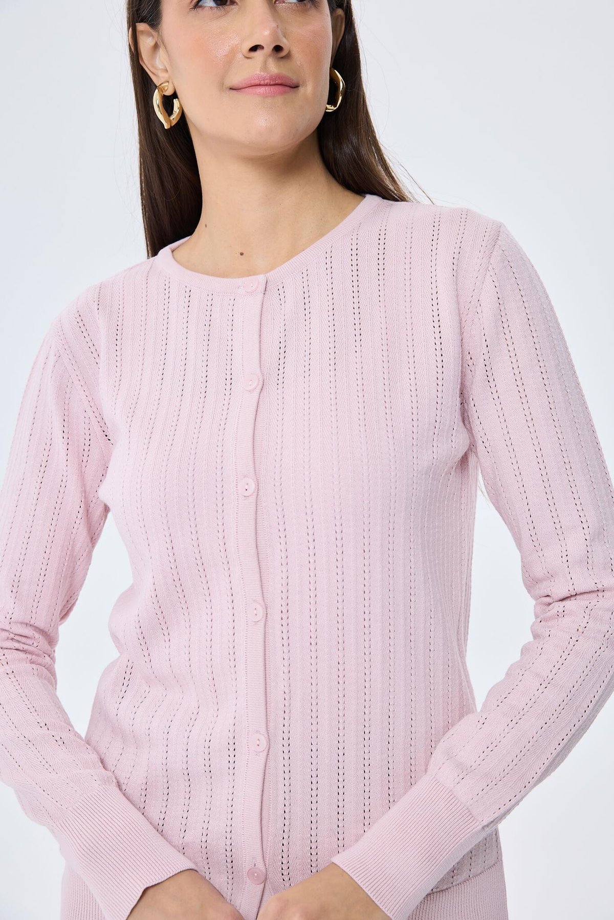 Peraluna Celine, Ajur Örgülü Kadın Triko Hırka - PUDRA