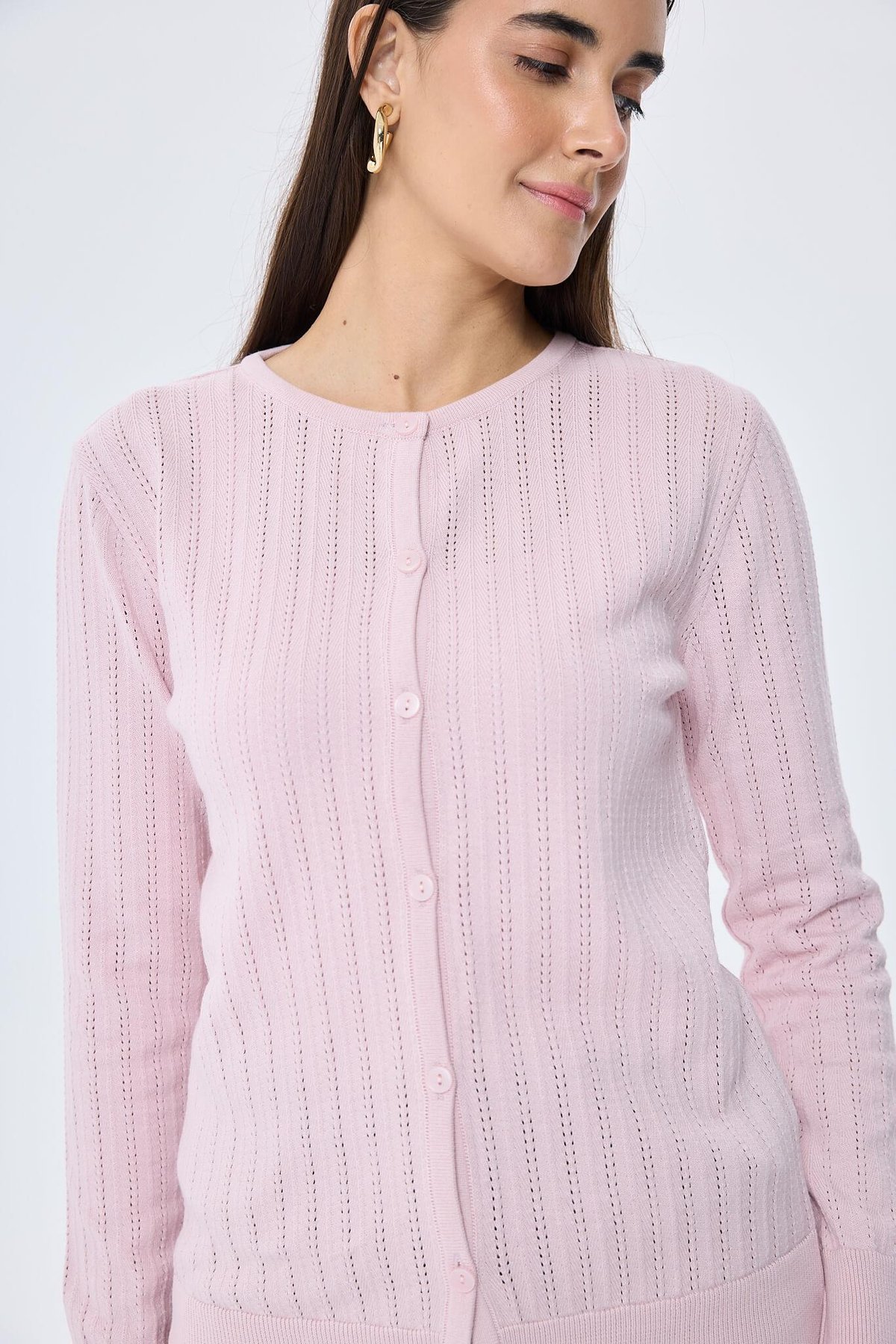 Peraluna Celine, Ajur Örgülü Kadın Triko Hırka - PUDRA