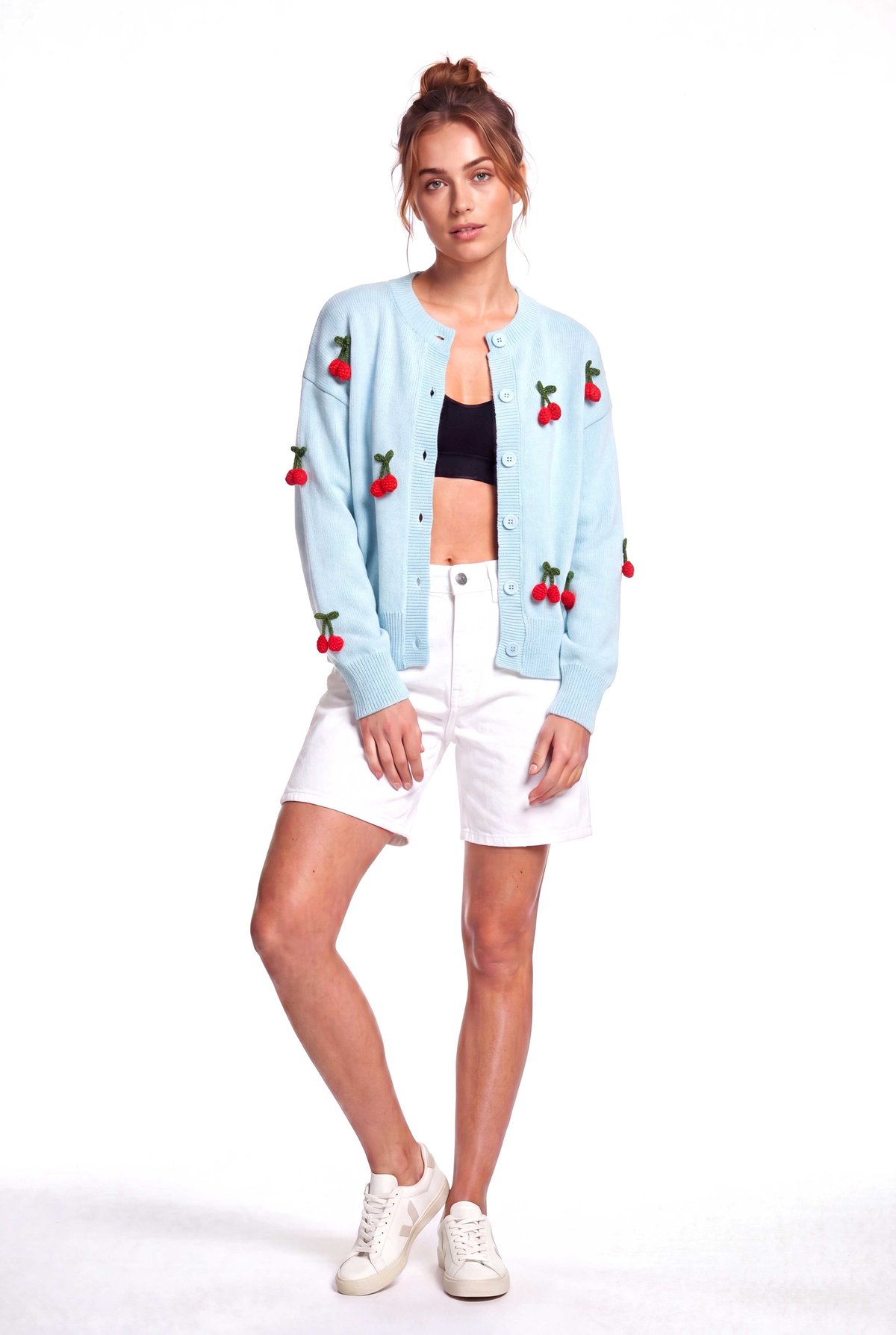 Peraluna CHERRY CARDIGAN Organik Pamuk Kadın Hırka - Açık Mavi