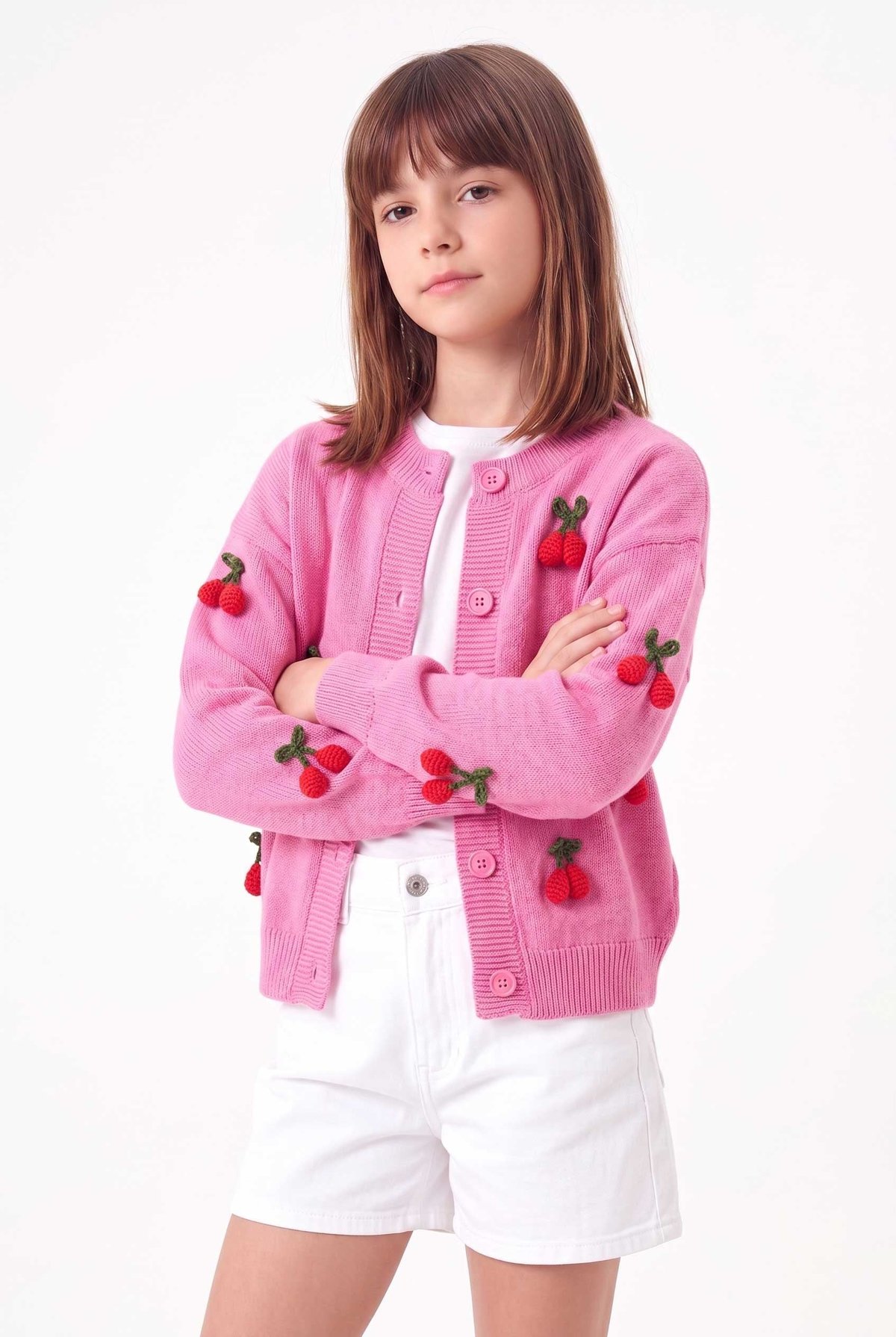 Peraluna CHERRY CARDIGAN - Organik Pamuk Kız Çocuk Hırka - Pembe